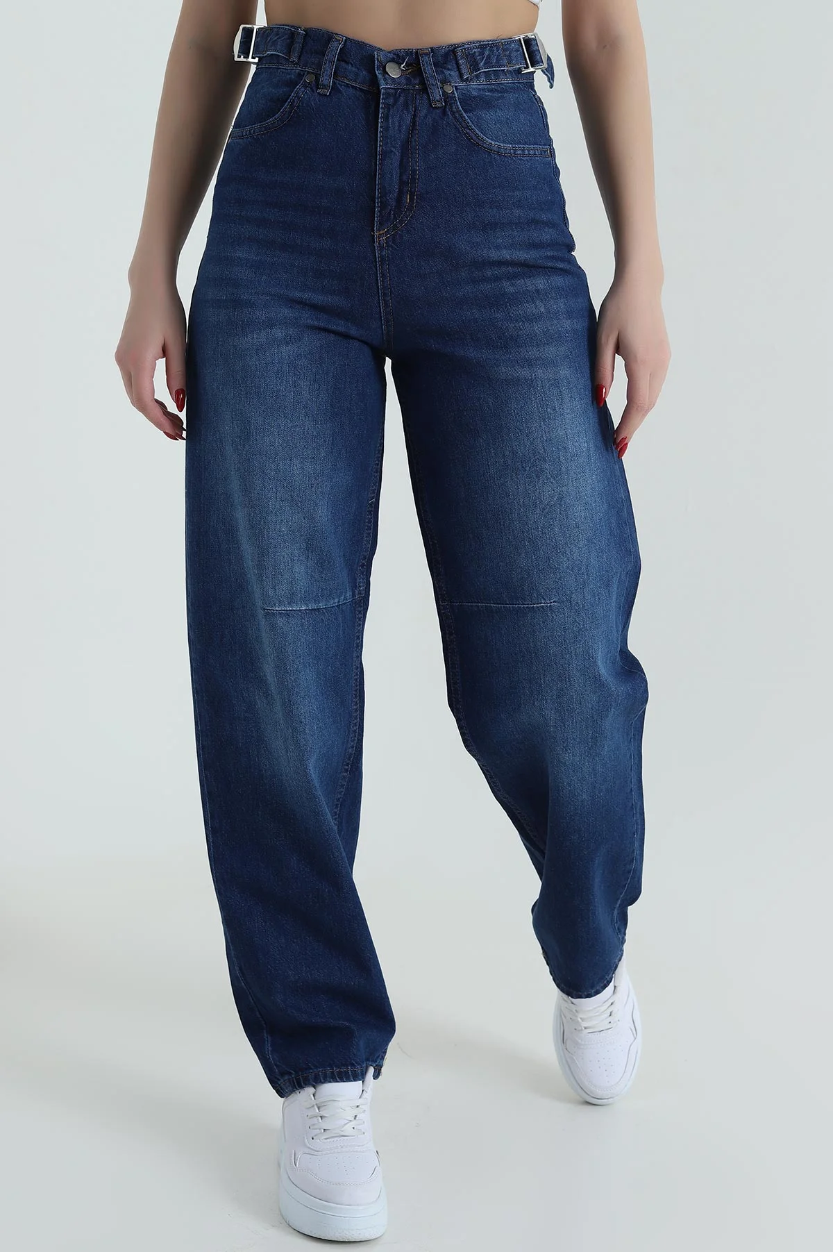 Mavi Çift Tokalı Baggy Kadın Kot Pantolon 427836