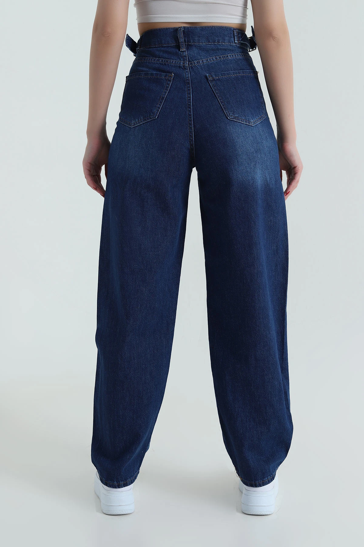 Mavi Çift Tokalı Baggy Kadın Kot Pantolon 427836