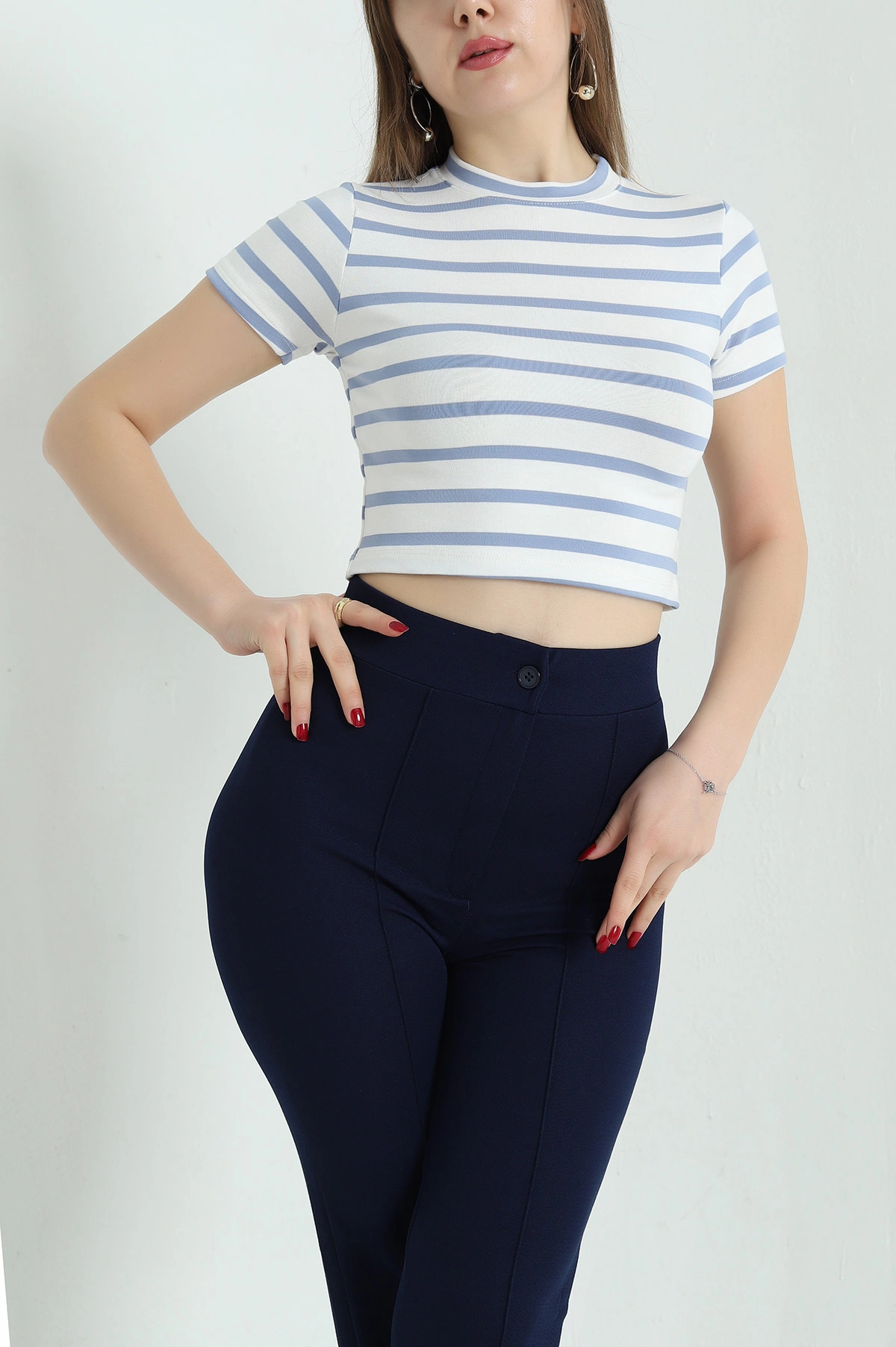 Mavi Çizgili Likralı Crop 333895