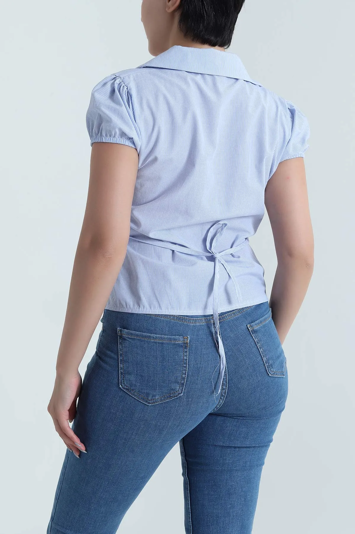 Mavi Çizgili Poplin Kadın Gömlek 481005