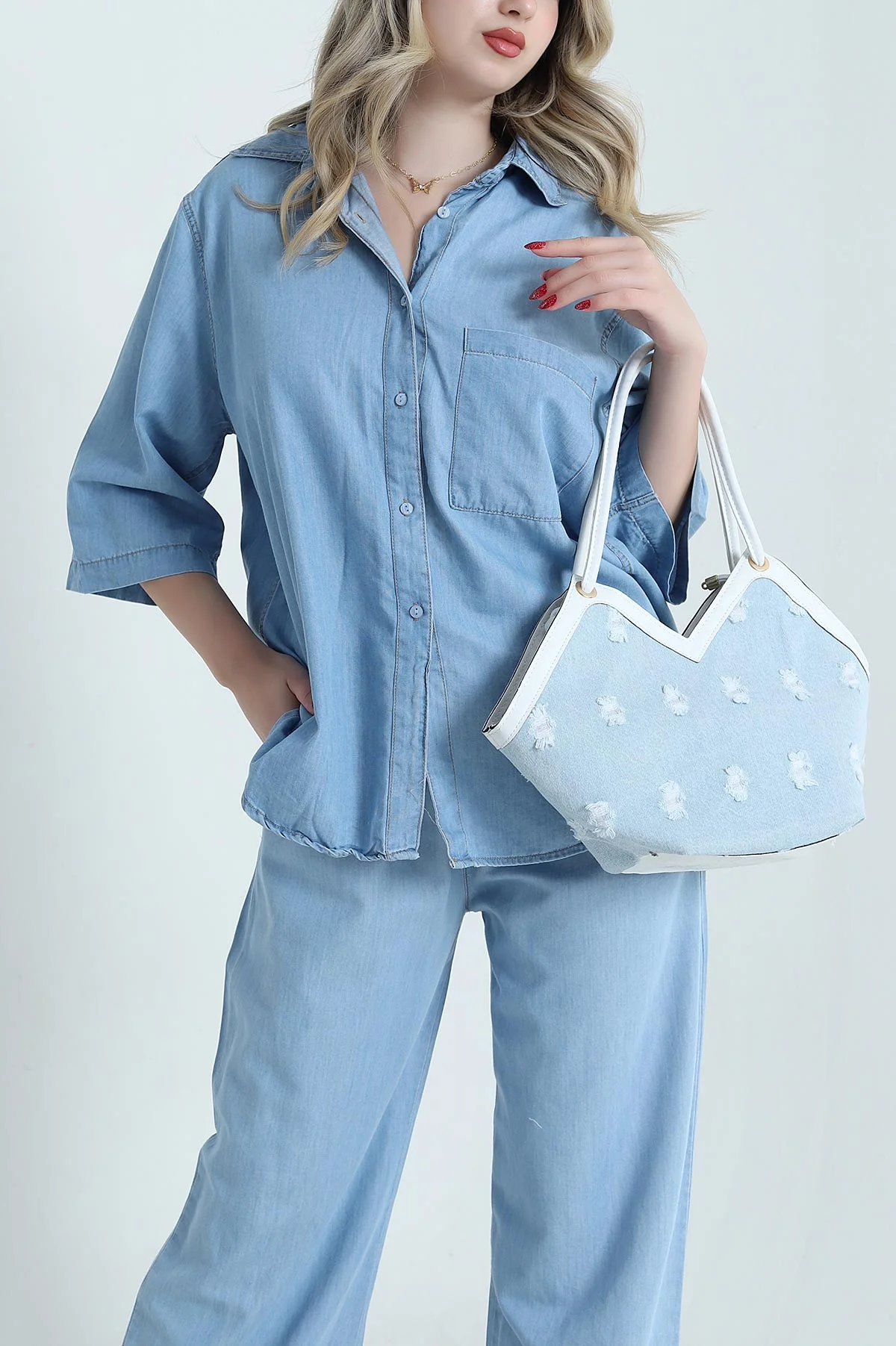 Mavi Denim Gömlek Pantolon Kadın İkili Takım 469156