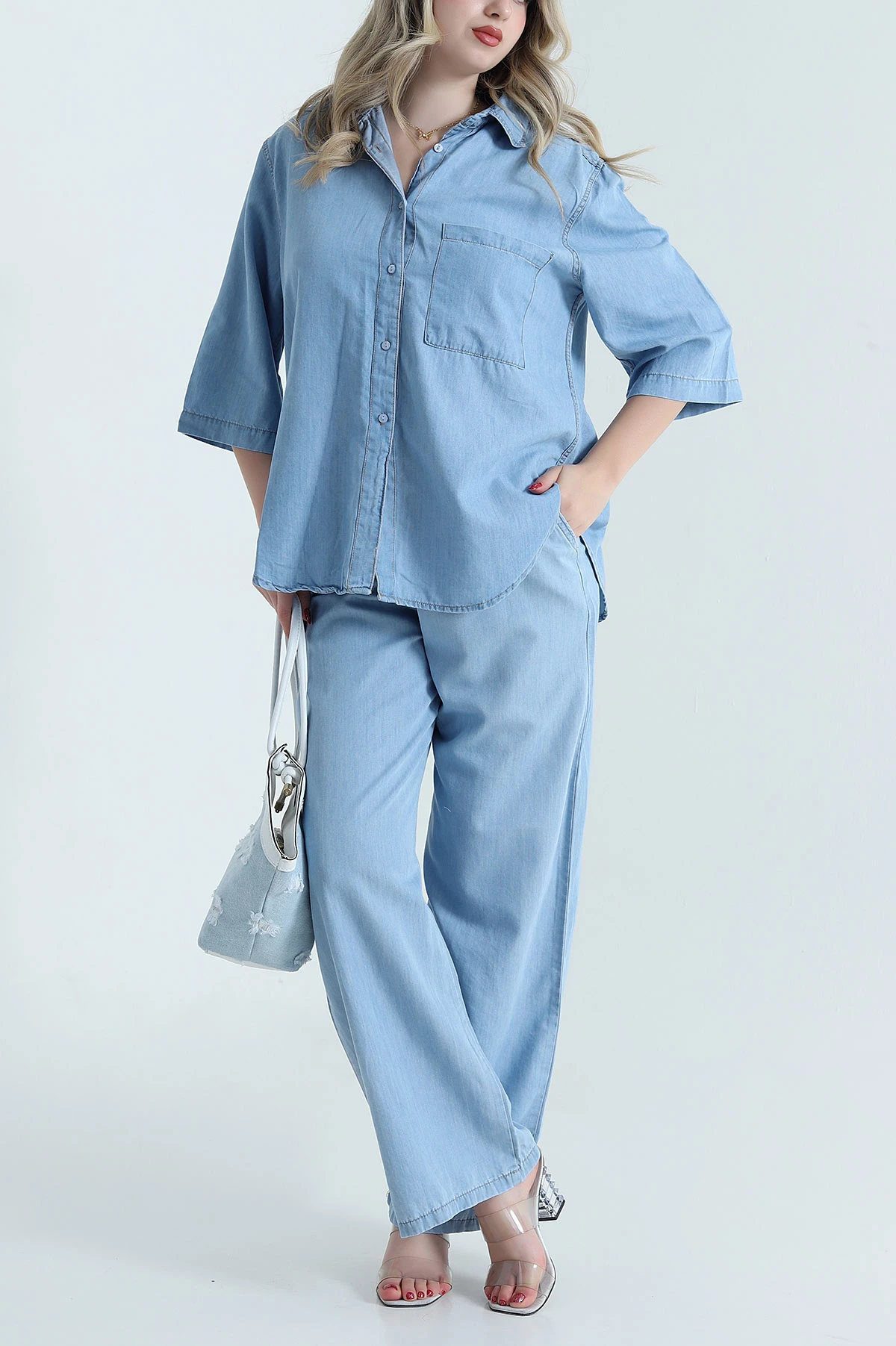 Mavi Denim Gömlek Pantolon Kadın İkili Takım 469156