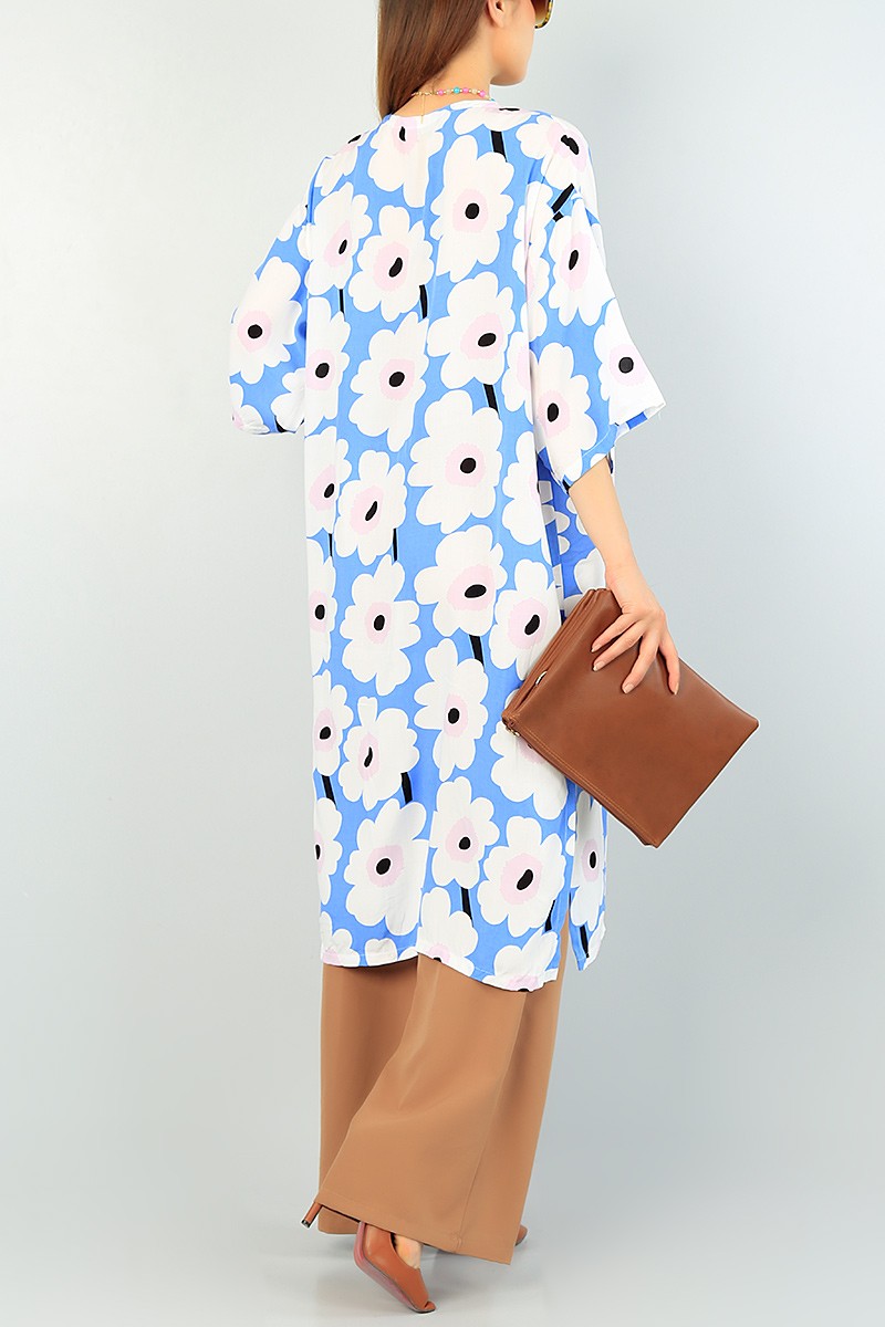 Mavi Desenki Dokuma Viskon Kimono 69951