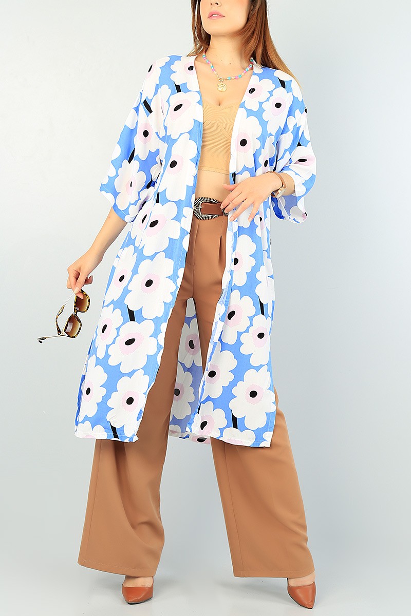 Mavi Desenki Dokuma Viskon Kimono 69951