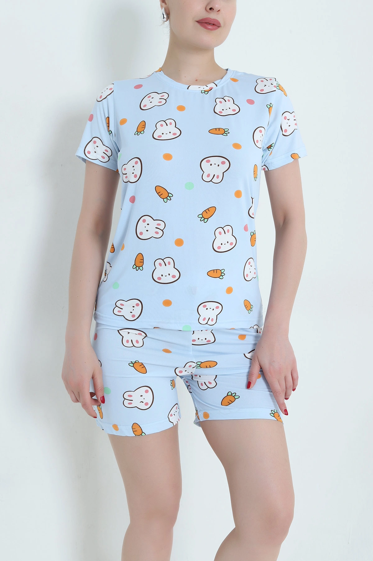 Mavi Desenli Kadın Şortlu Pijama Takımı 466462