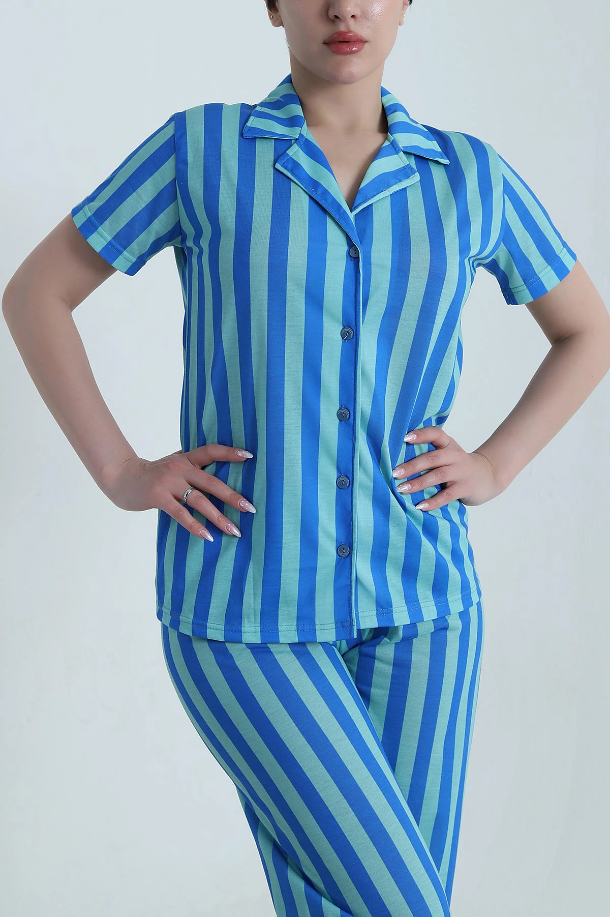 Mavi Digital Baskılı Kadın Pijama Takımı 459200