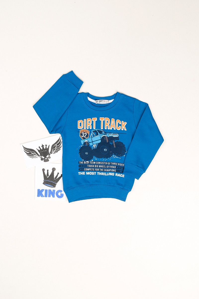 Mavi Dırt Track Baskılı Şardonlu Erkek Çocuk Sweat 80959