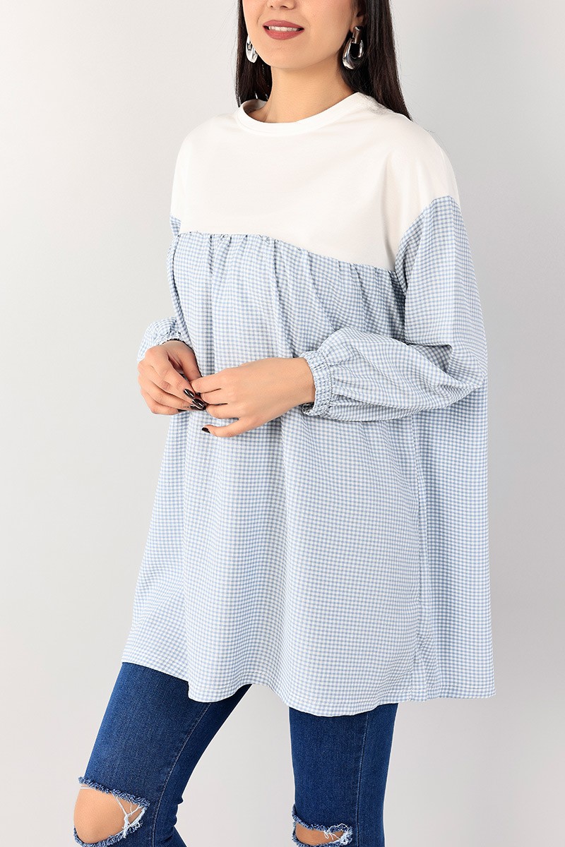 Mavi Dokuma Kumaş Garnili Tunik 101035