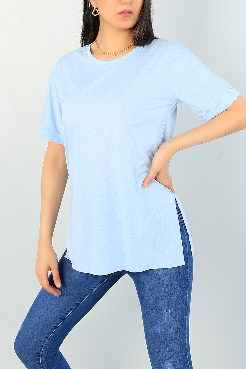Mavi Duble Kol Bayan Basic Tişört 67498