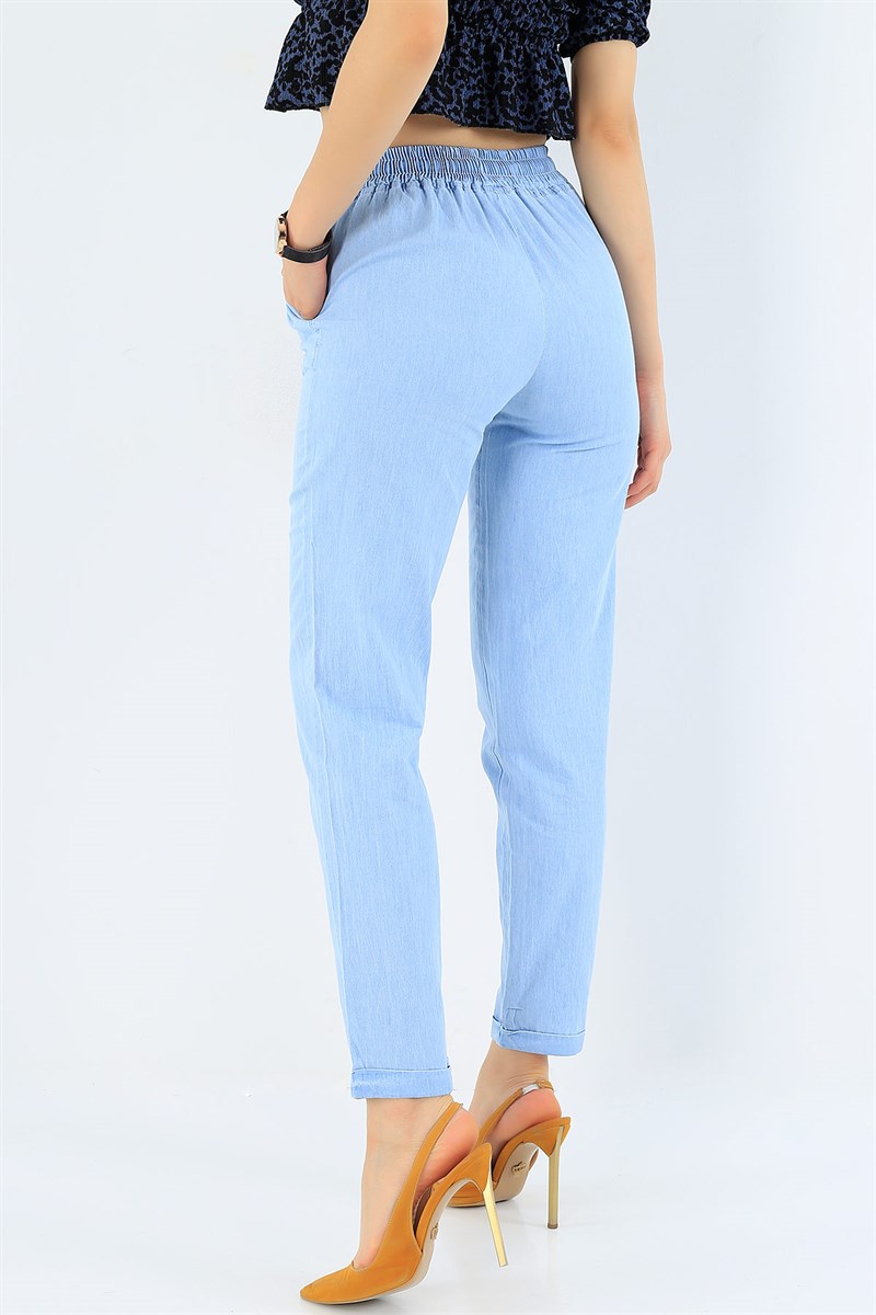 Mavi Duble Paça Bel Lastikli Tensel Pantolon 33265