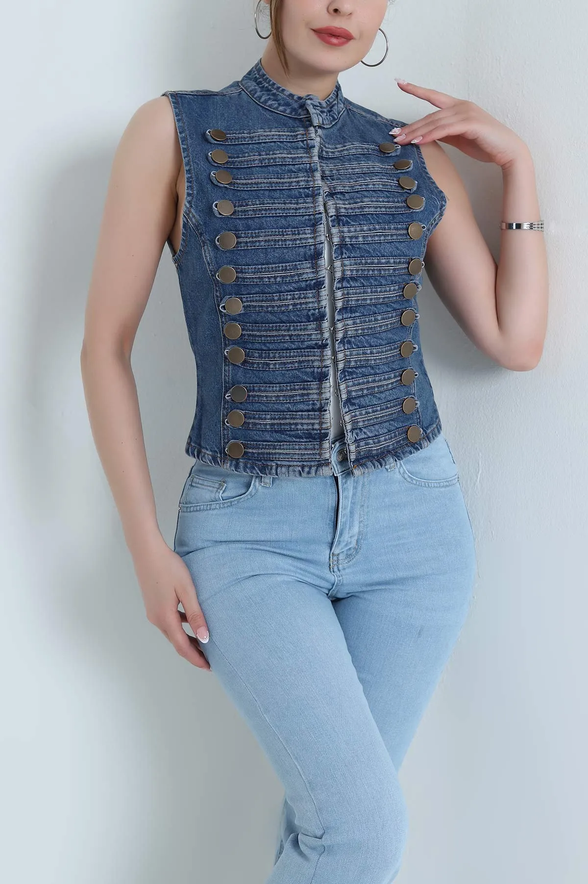 Mavi Düğmeli Denim Kadın Ceket 474399