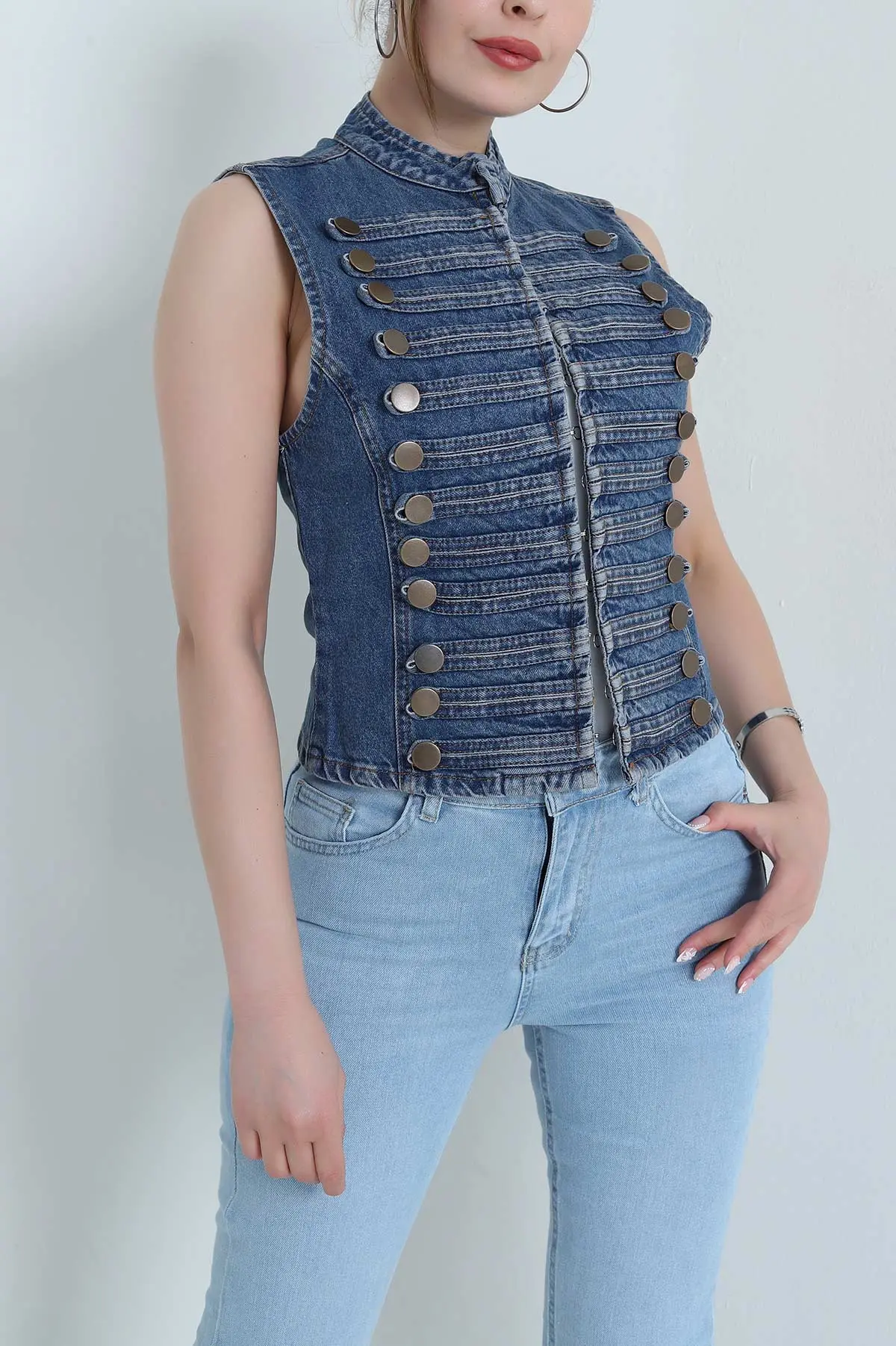 Mavi Düğmeli Denim Kadın Ceket 474399