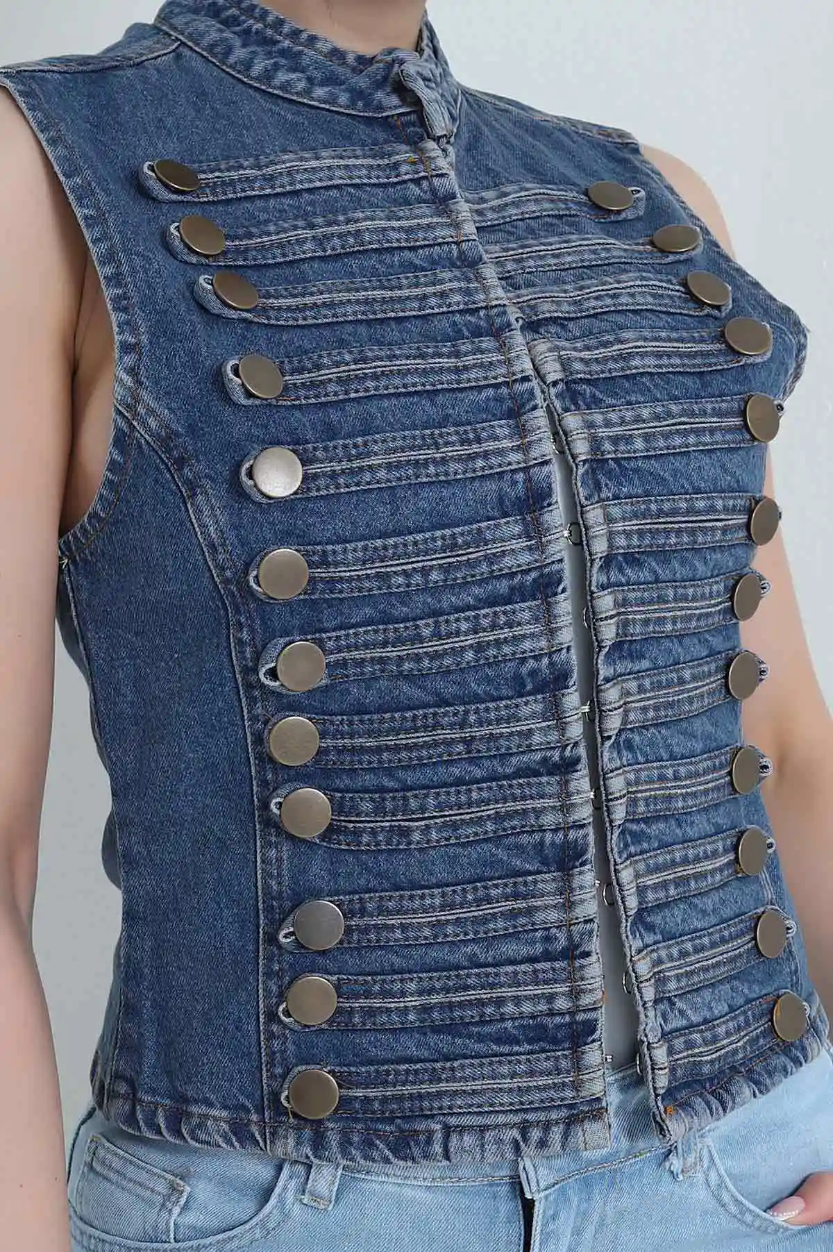 Mavi Düğmeli Denim Kadın Ceket 474399