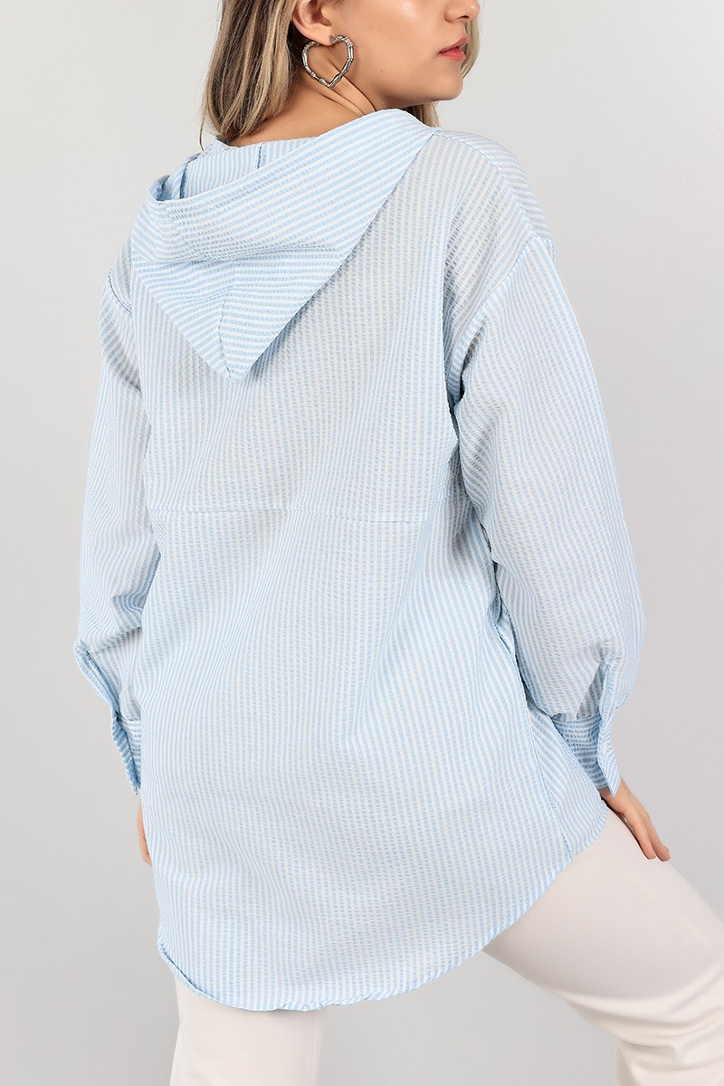 Mavi Düğmeli Gofre Kumaş Tunik 101604