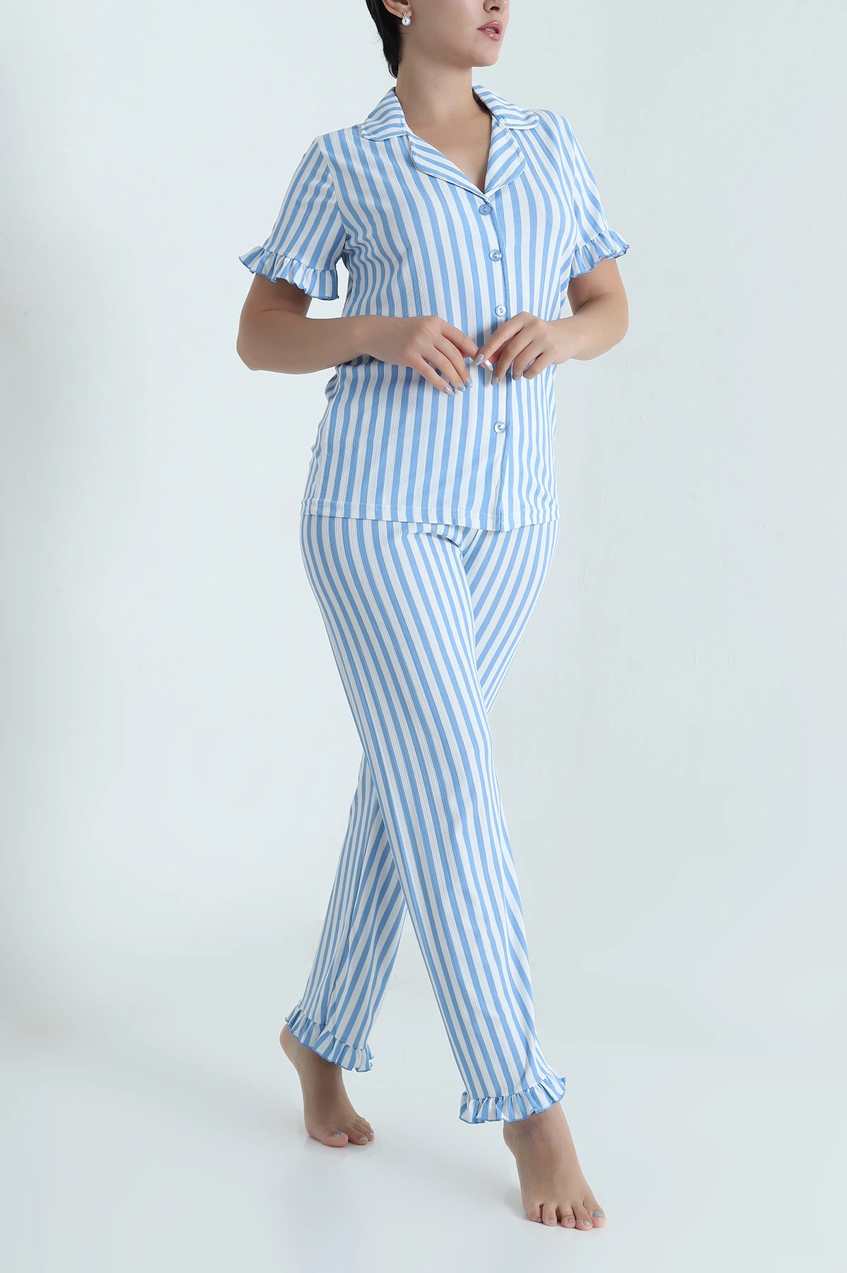 Mavi Düğmeli Sedef Kadın Pijama Takımı 479535