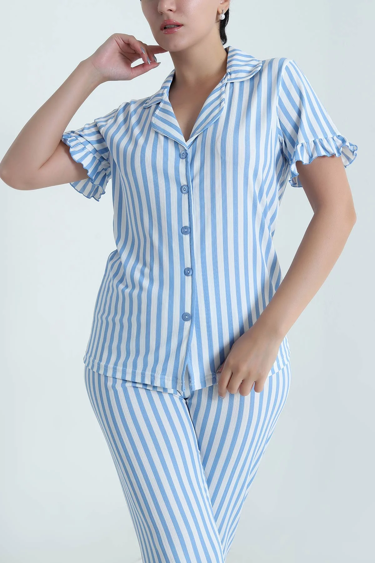 Mavi Düğmeli Sedef Kadın Pijama Takımı 479535