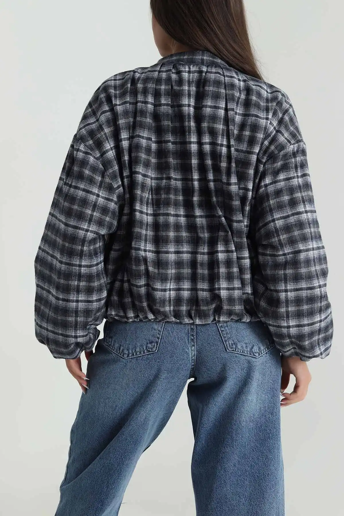 Mavi Ekose Bomber Kadın Mevsimlik Mont 488243