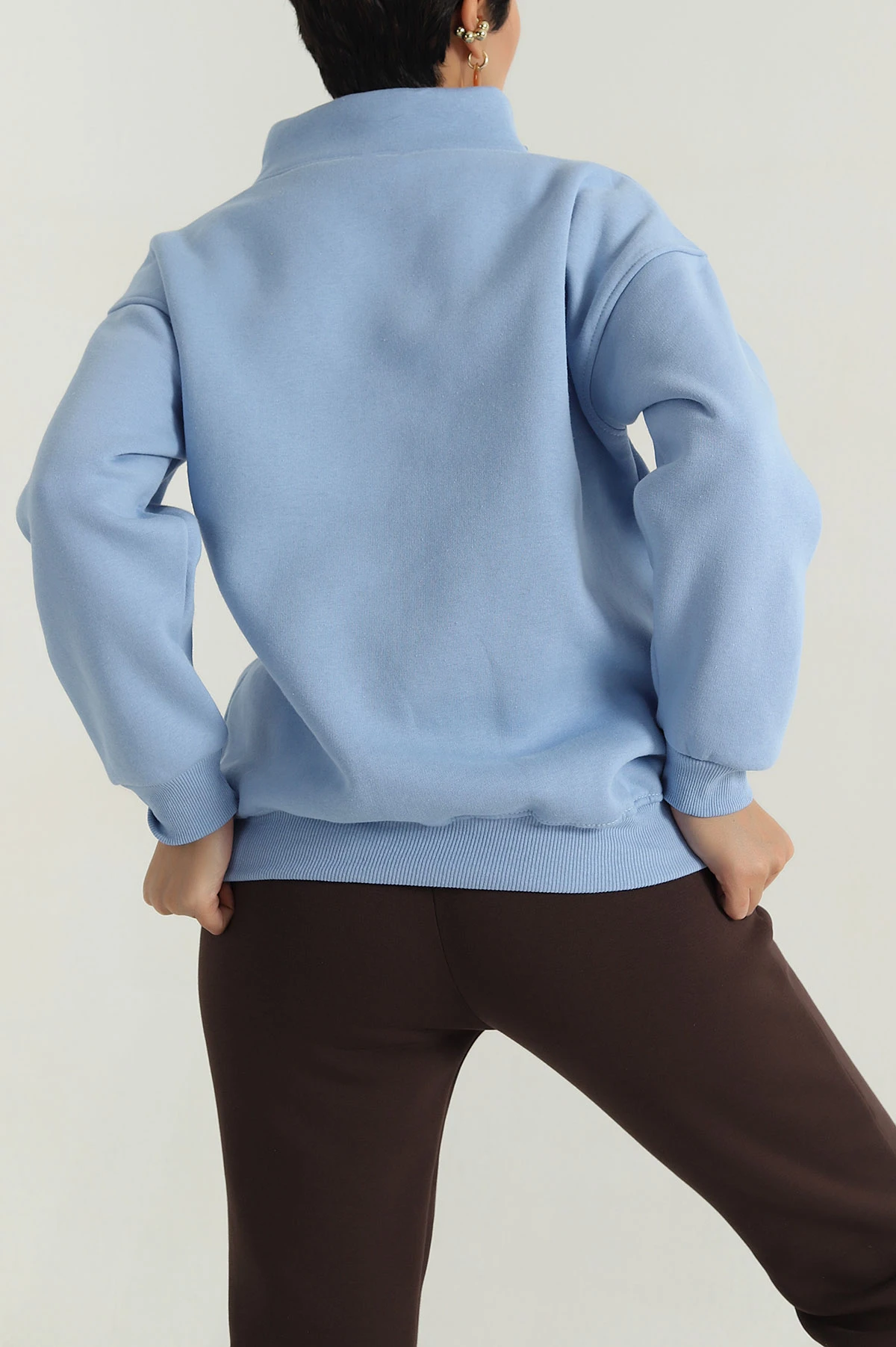 Mavi Fermuarlı Nakışlı Şardonlu Kadın Sweat 387843