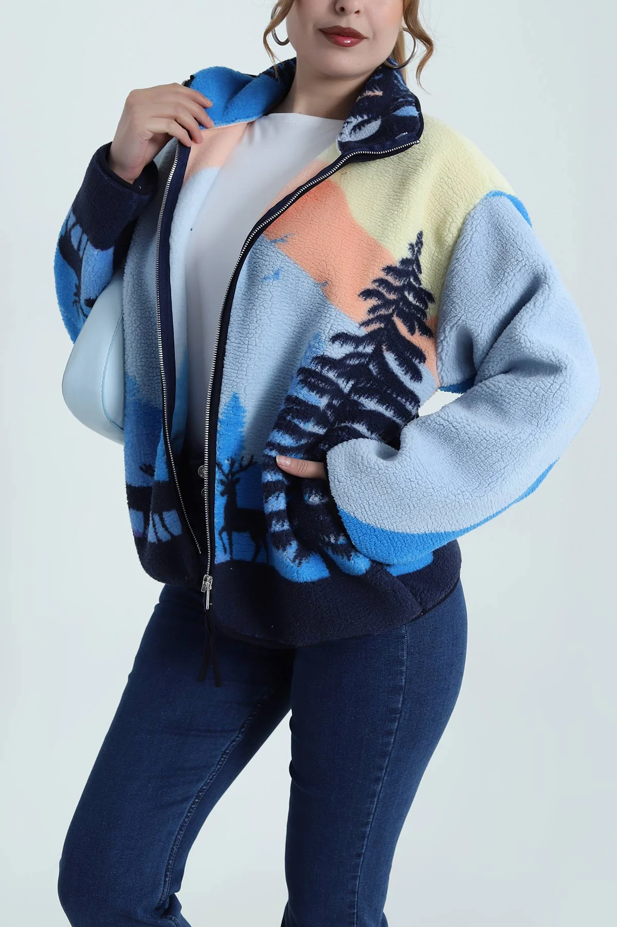 Mavi Fermuarlı Teddy Kadın Sweat 483916