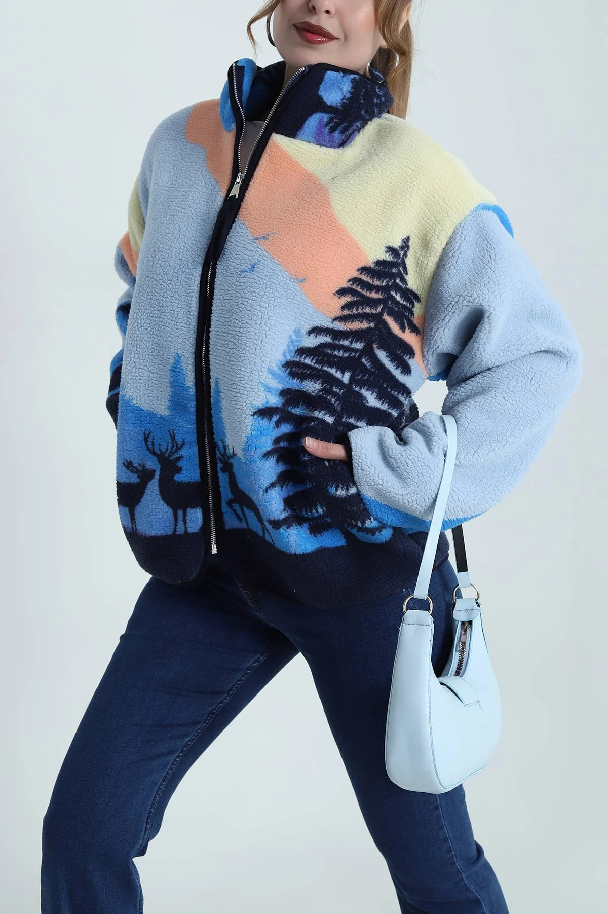 Mavi Fermuarlı Teddy Kadın Sweat 483916