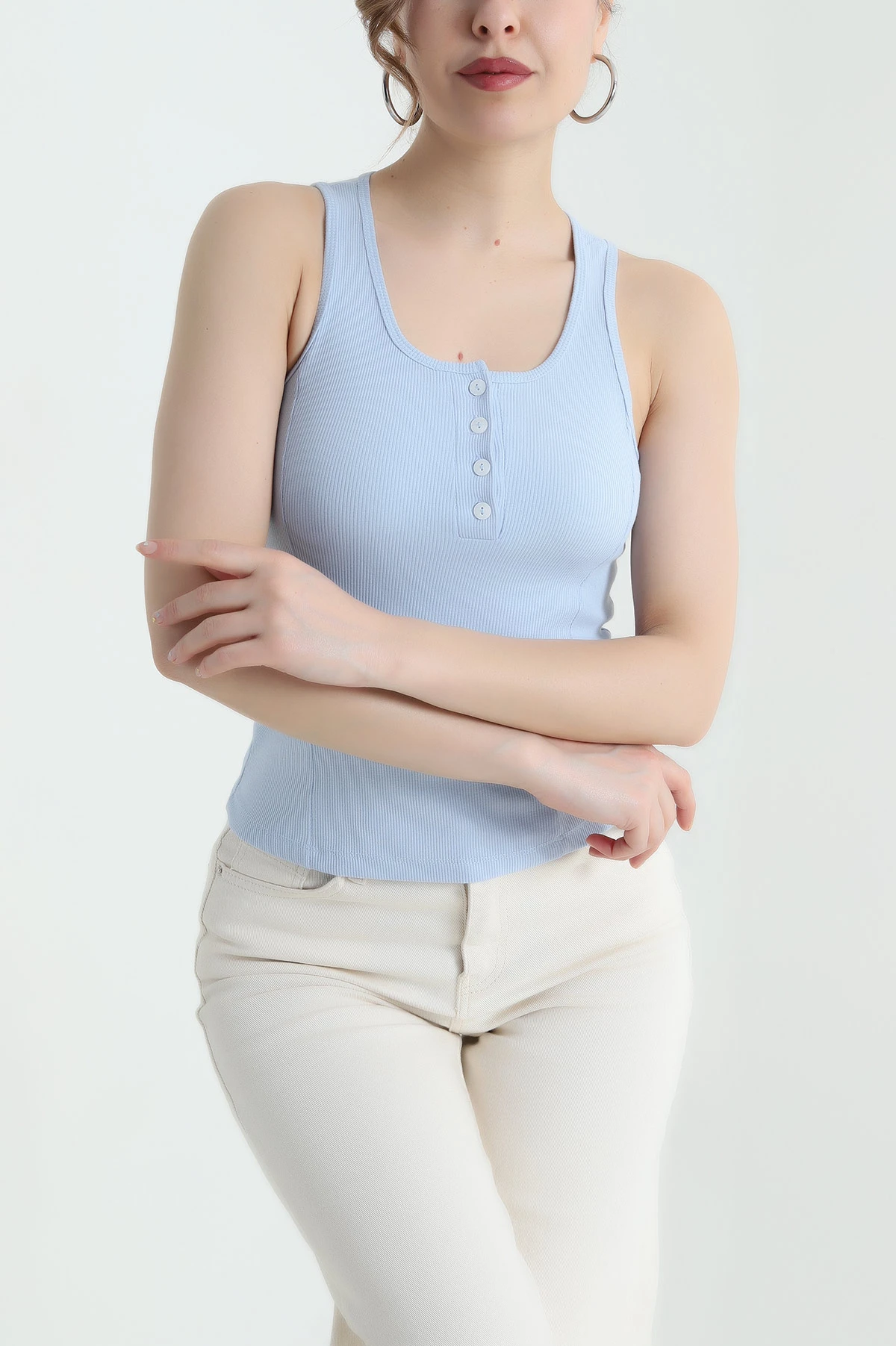 Mavi Fitilli Kolsuz Kadın Bluz 433695
