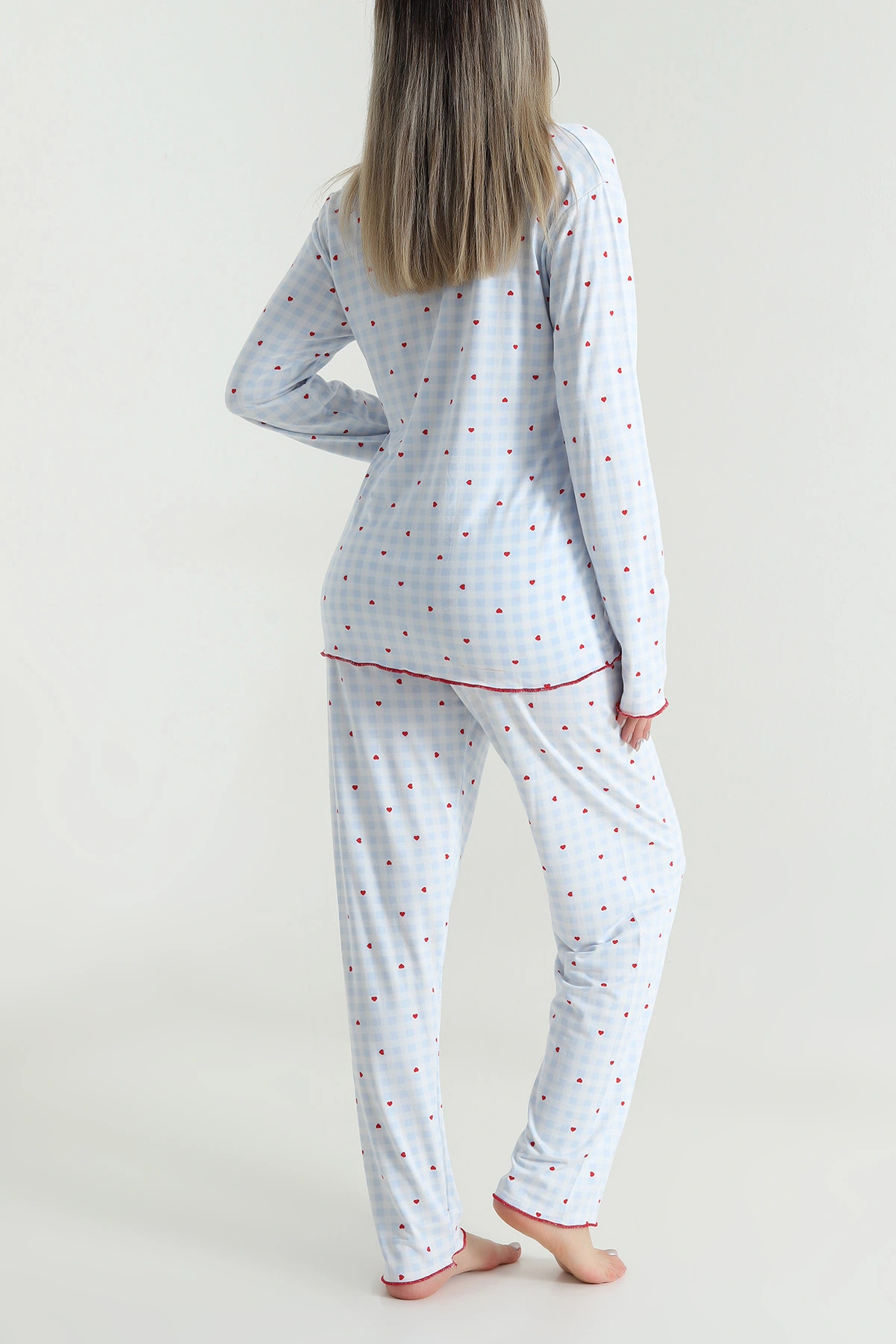 Mavi Fiyonklu Soft Süet Kadın Pijama Takımı 488905