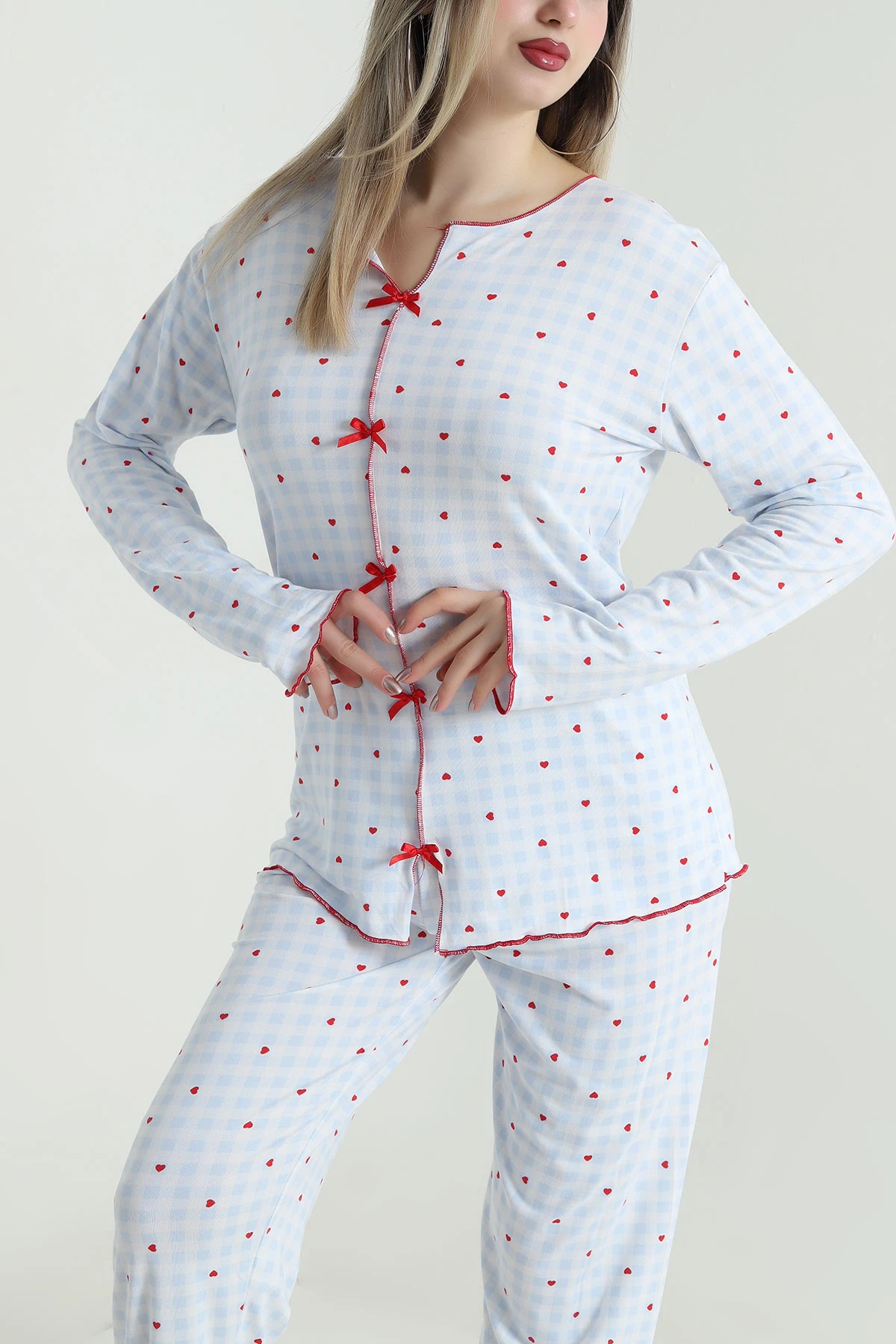 Mavi Fiyonklu Soft Süet Kadın Pijama Takımı 488905