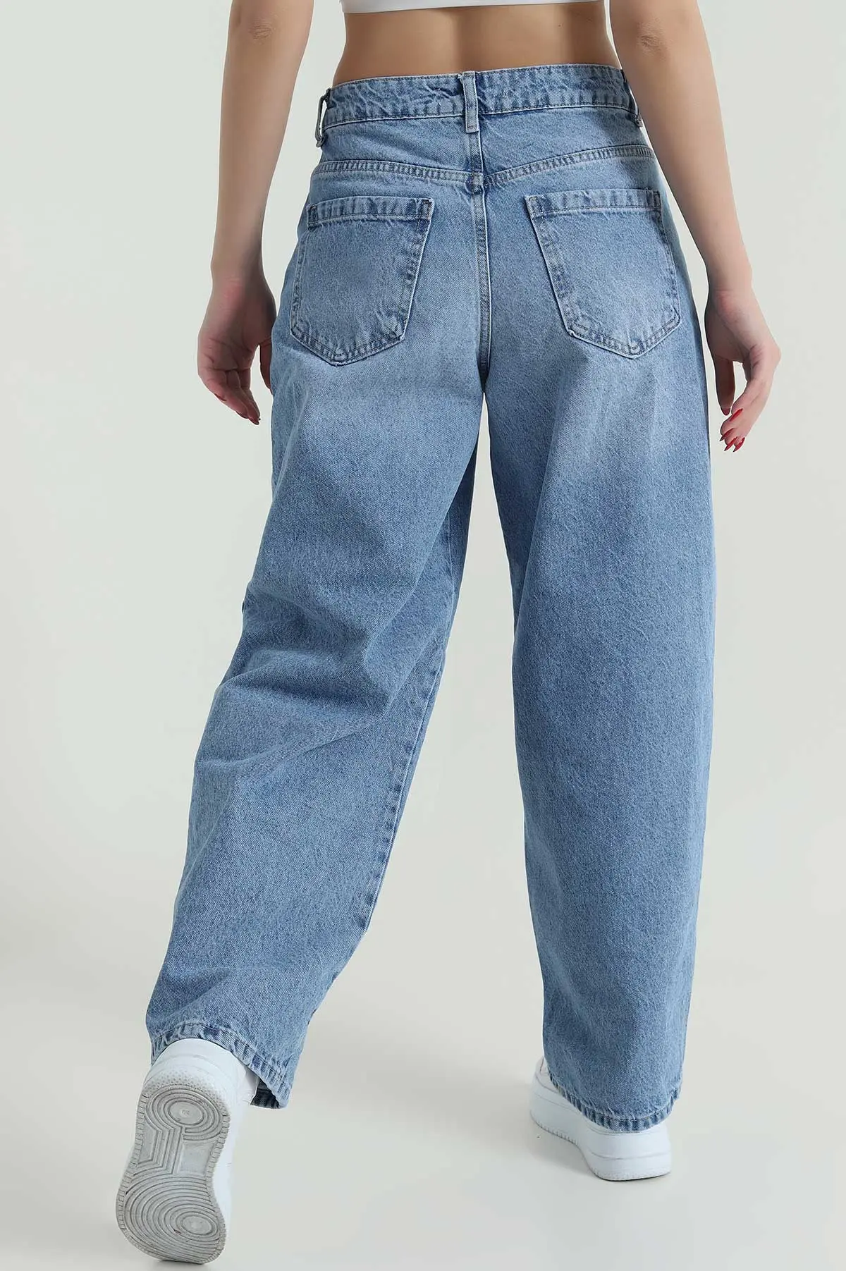 Mavi Füme Paça Çift Pensli Boyfriend Kadın Kot Pantolon 427313