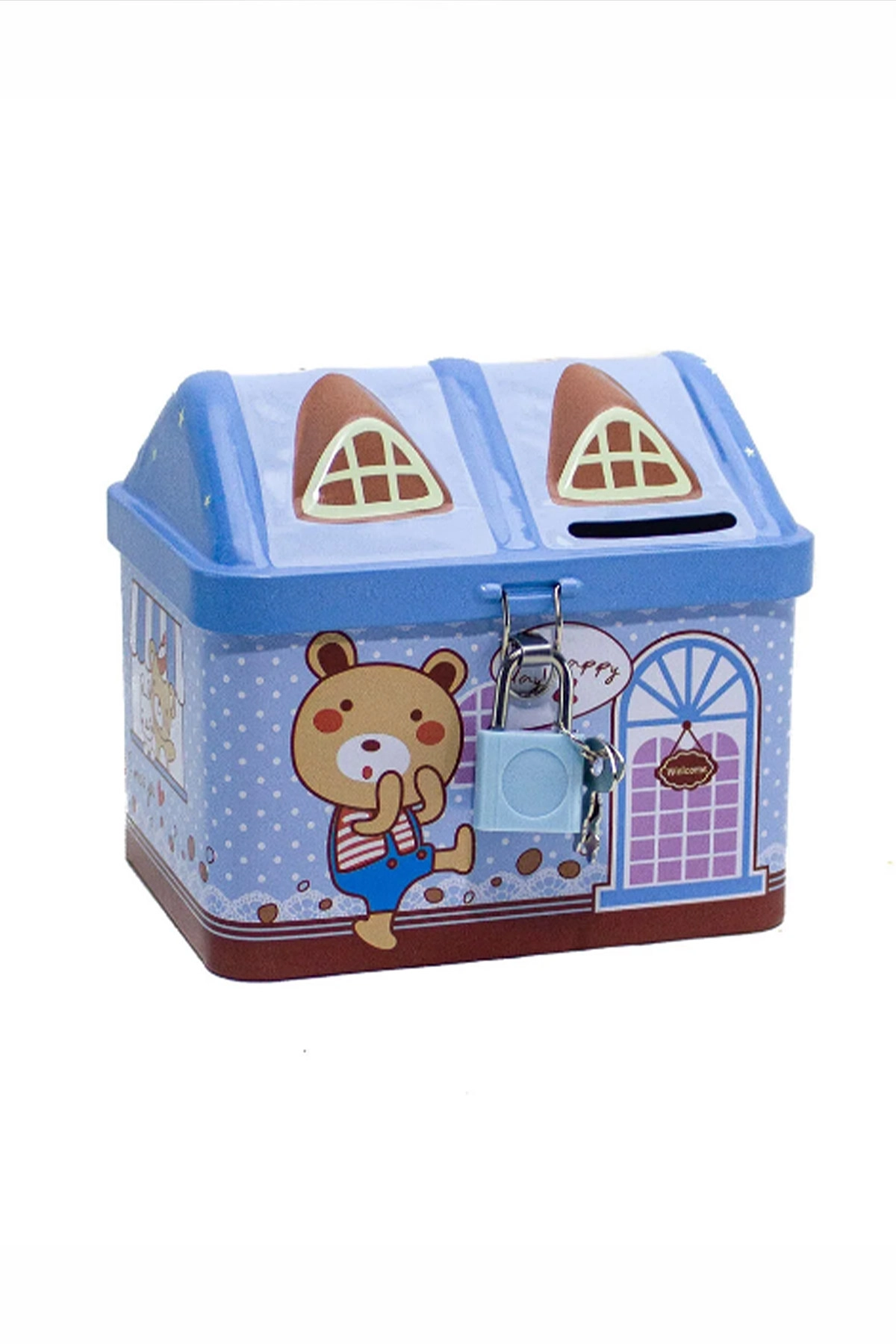 Mavi Giftzen Temalı Kilitli Metal Kumbara 458909