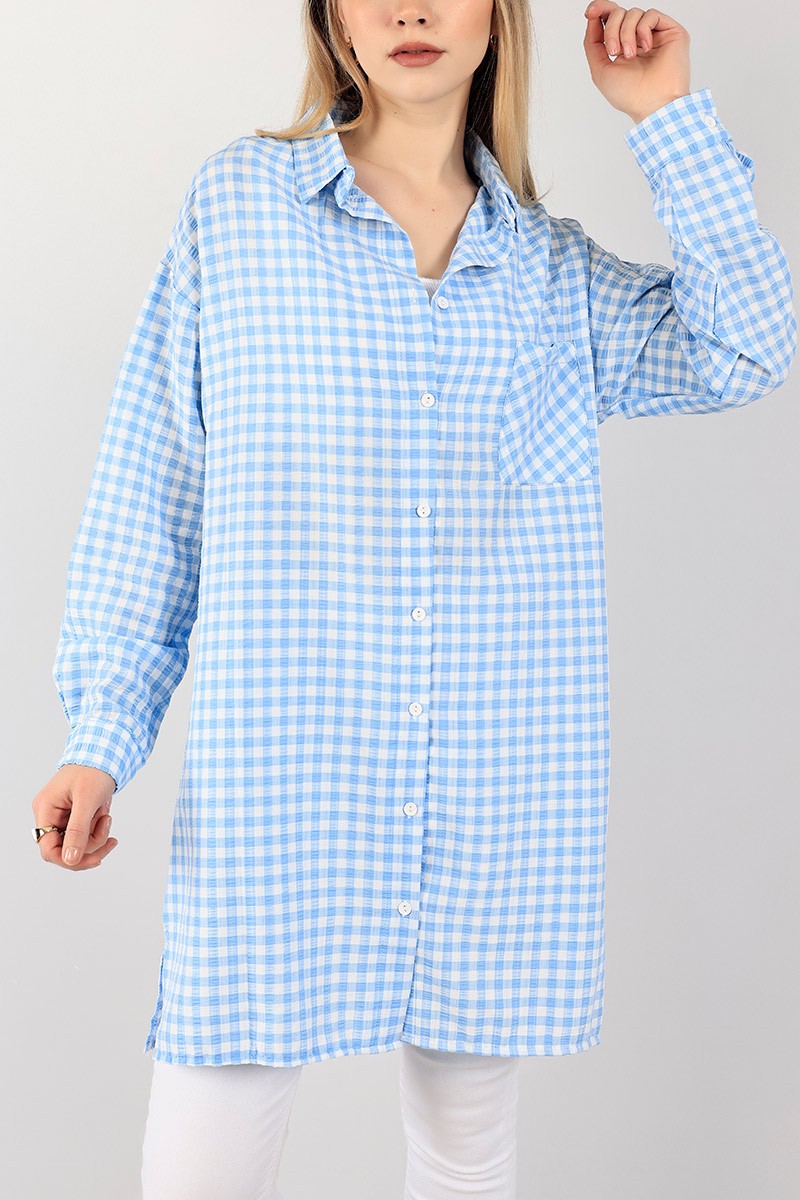 Mavi Gofre Kumaş Pötikare Tunik 101646