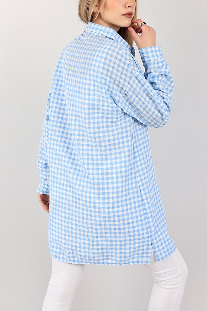 Mavi Gofre Kumaş Pötikare Tunik 101646