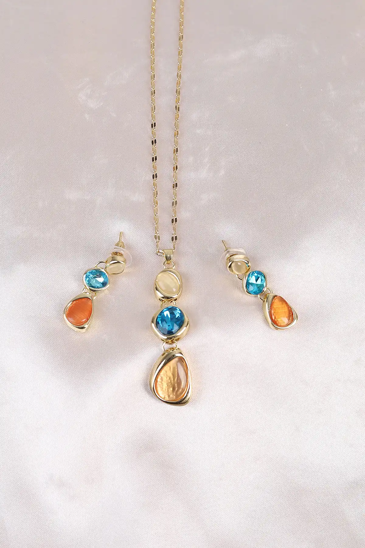 Mavi Gold  Taşlı Kolye ve Küpe Set  488202