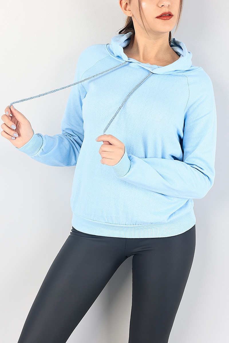 Mavi İçi Şardonlu Kapüşonlu Bayan Sweat 87745