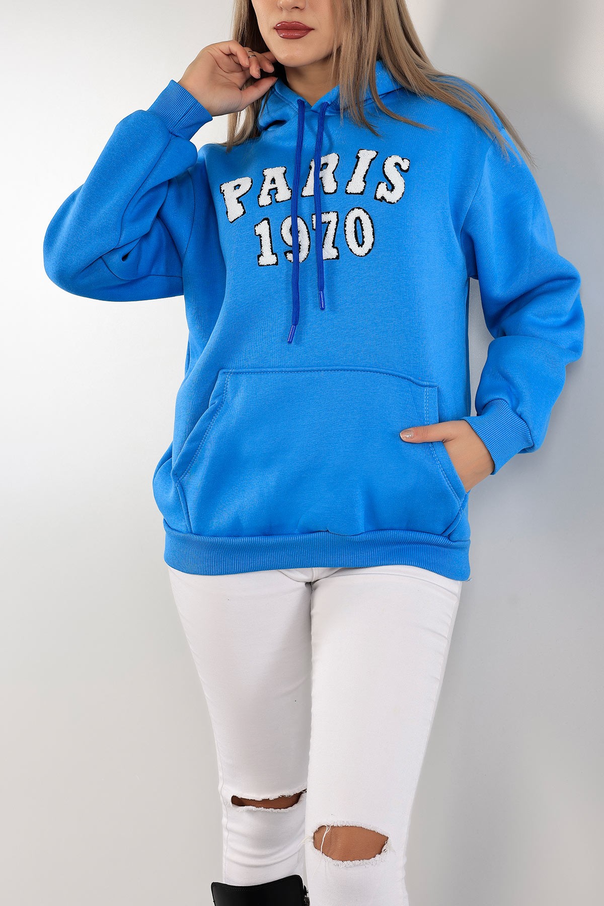 Mavi İçi Şardonlu Süzene Nakışlı Sweat 136919