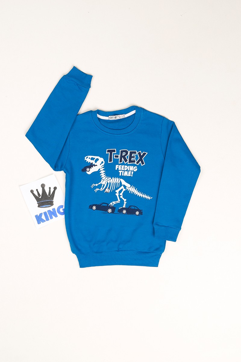 Mavi İçi Şardonlu T-rex Baskılı Erkek Çocuk Sweat 81020