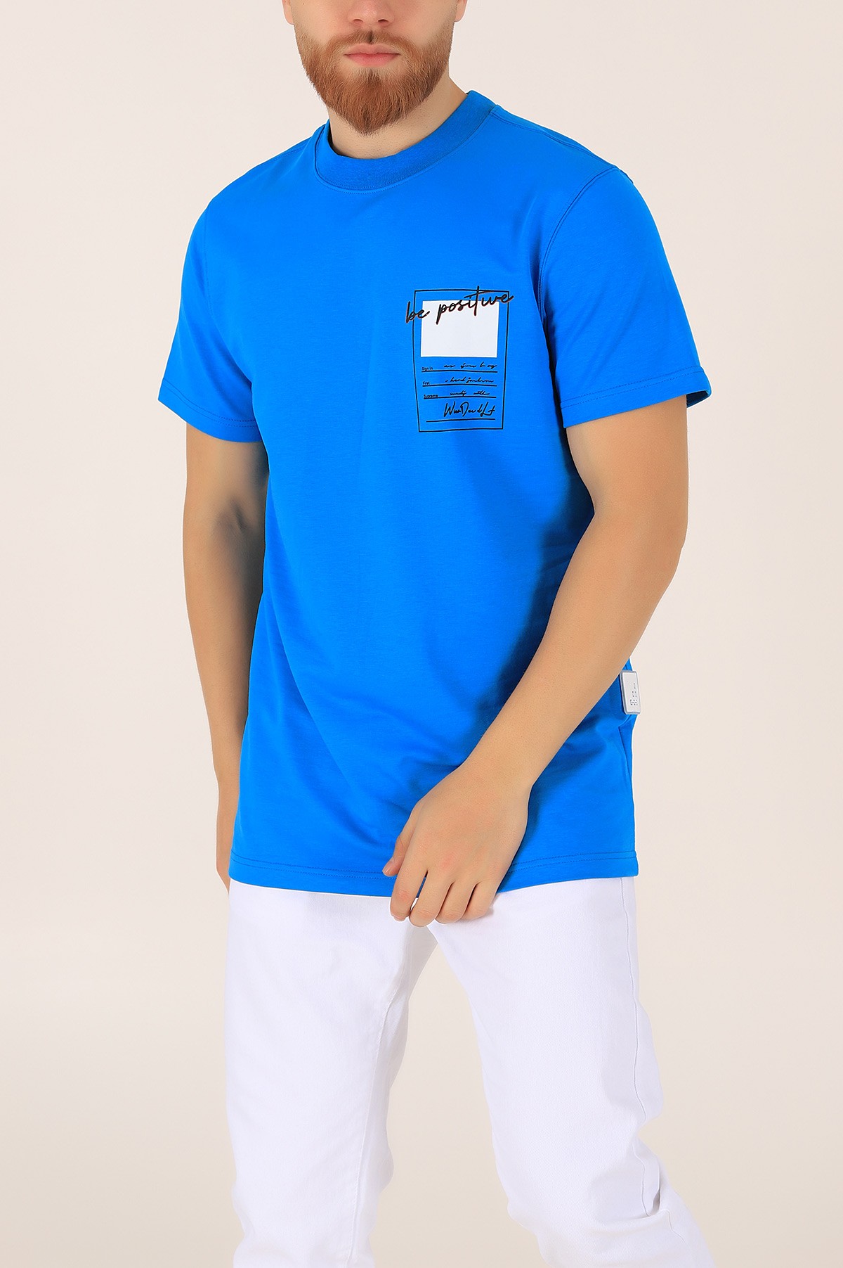 Mavi İki İp Oversize Erkek Tişört 163555