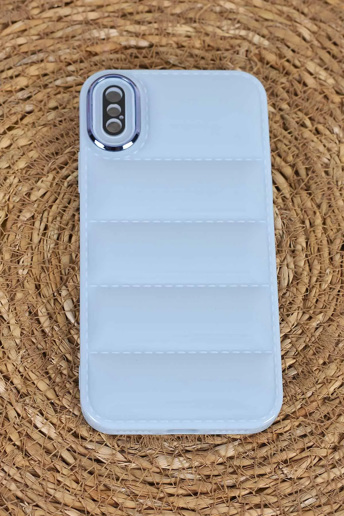 Mavi iPhone XS Uyumlu Puffy Serisi Kamera Korumalı Silikon Telefon Kılıfı 403997