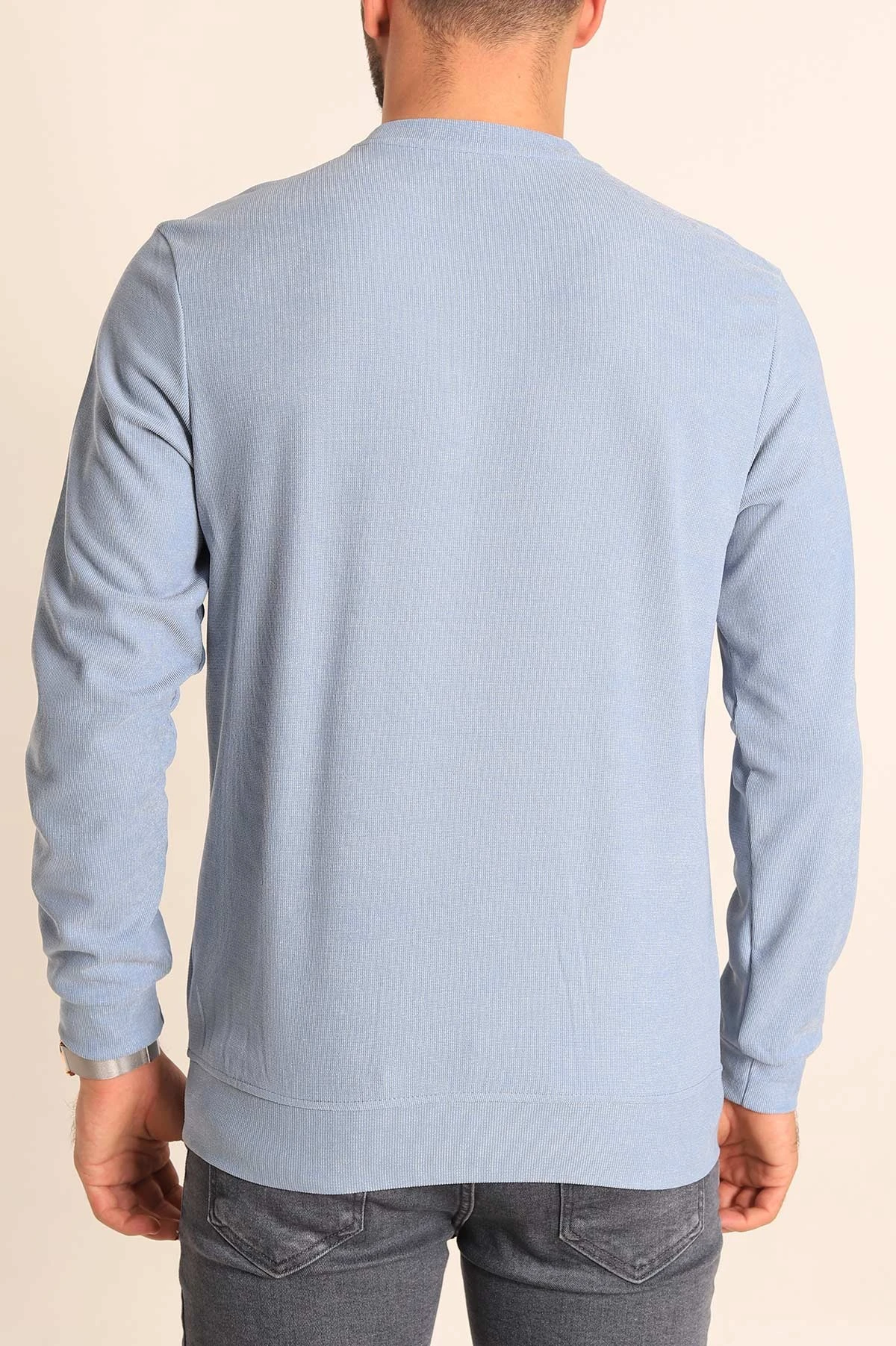 Mavi Jakarlı Bisiklet Yaka Erkek Sweatshirt 236815