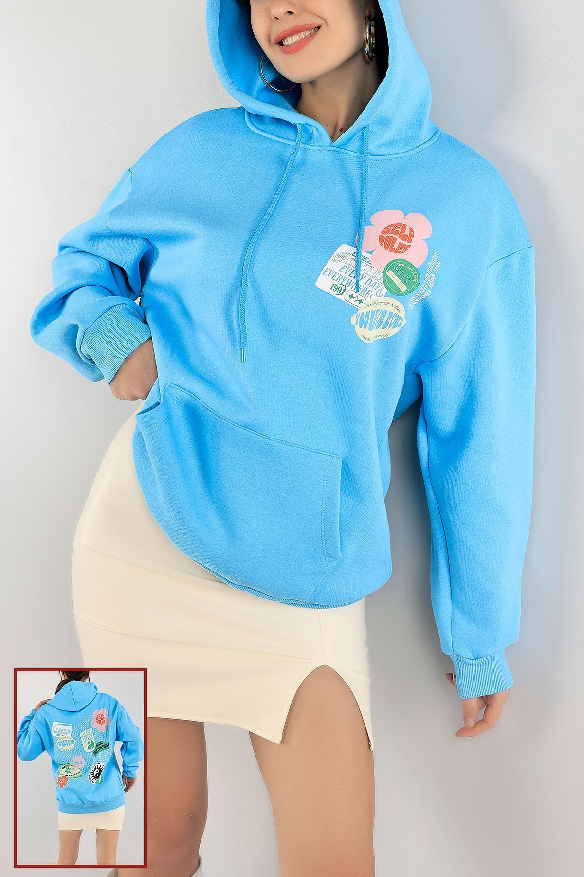 Mavi Kanguru Cep İçi Şardonlu Sweat 138932