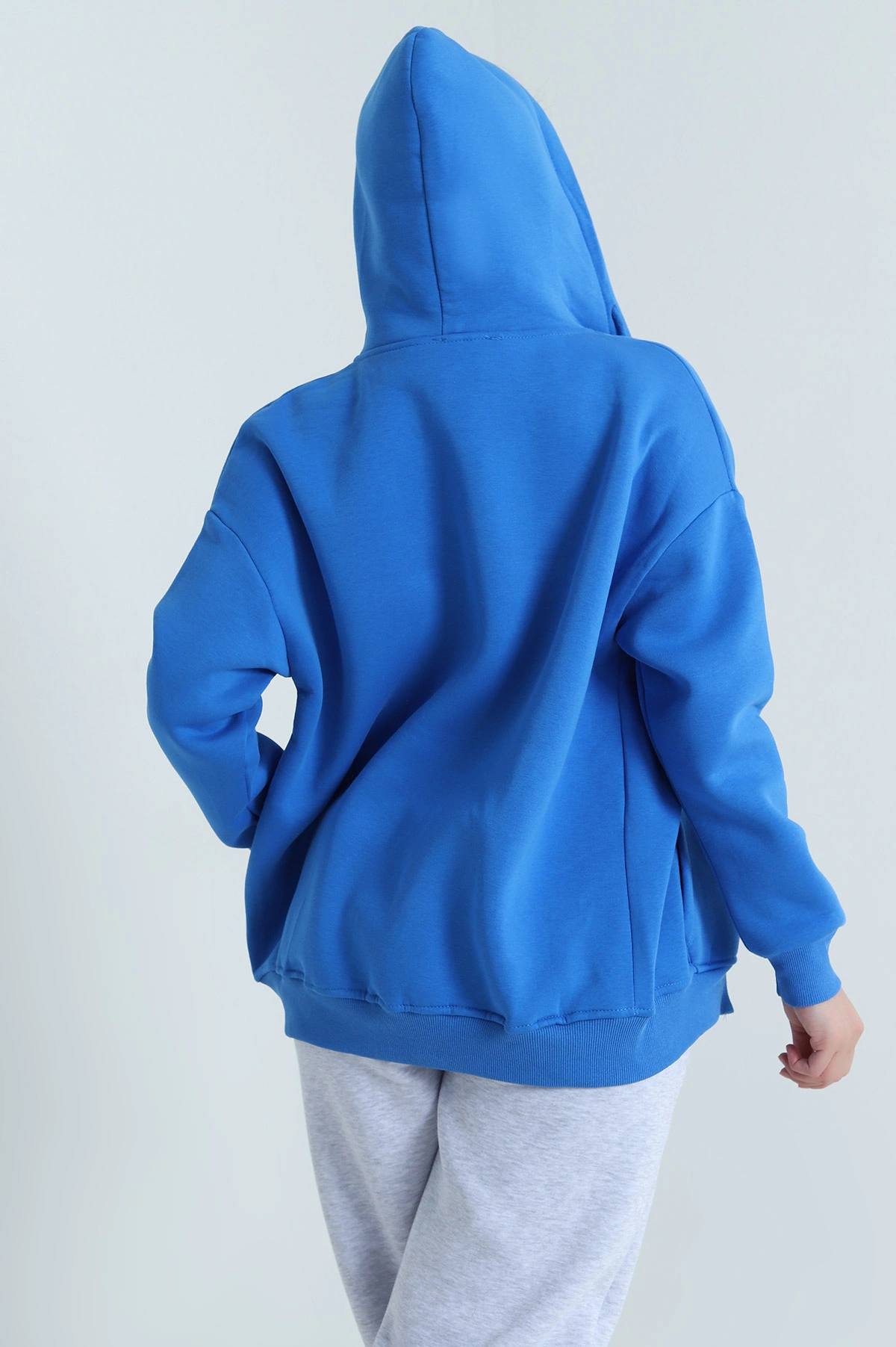 Mavi Kapşonlu Şardonlu Üç İp Kadın Sweat 482262