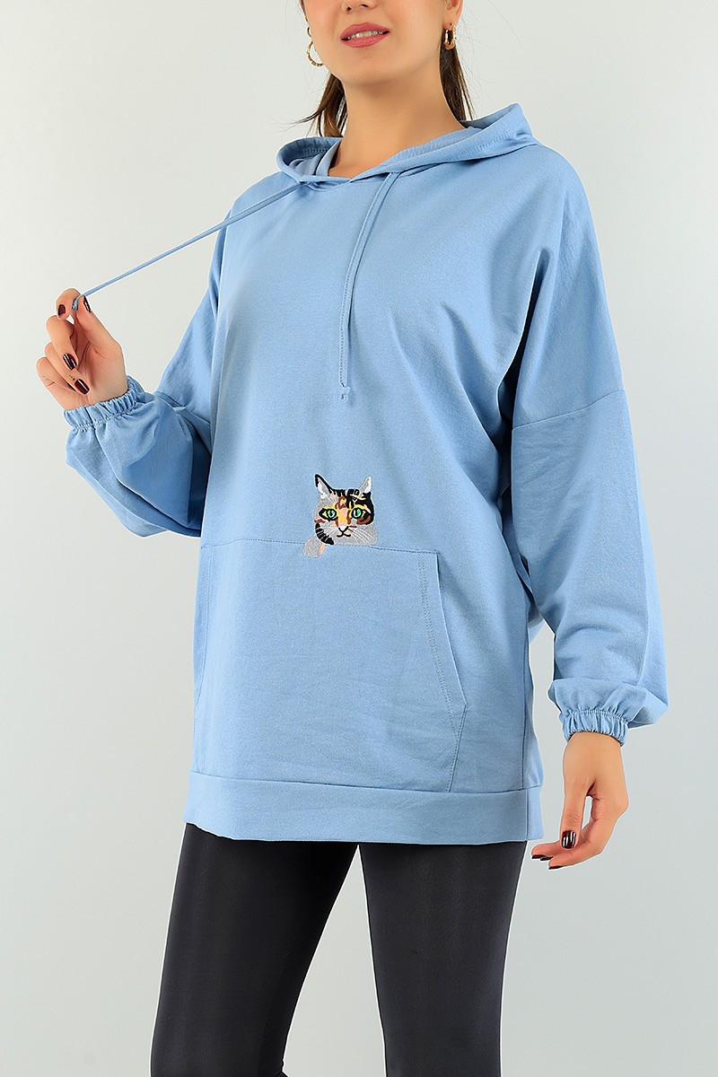 Mavi Kedi Nakışlı Sweat Tunik 74641