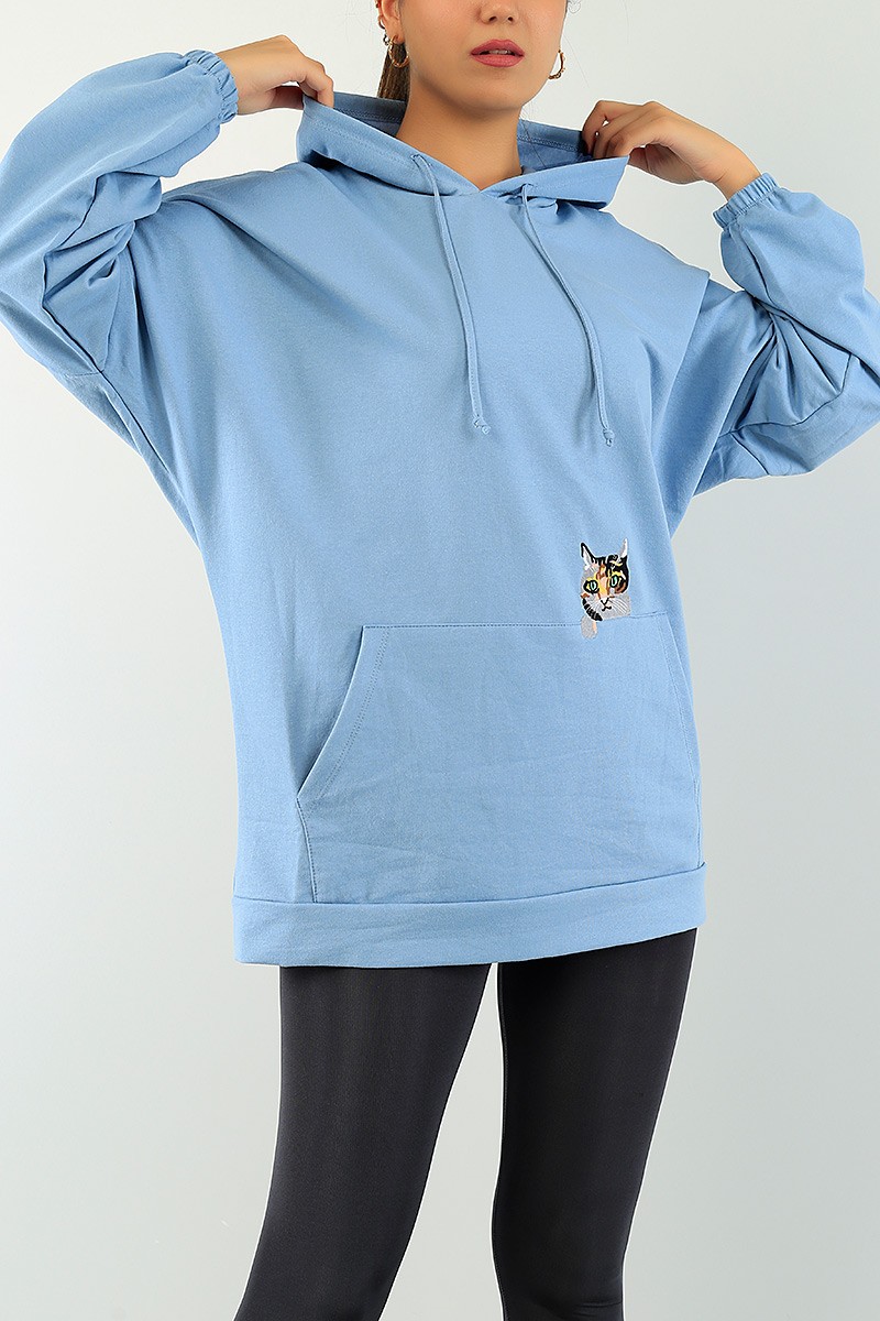 Mavi Kedi Nakışlı Sweat Tunik 74641