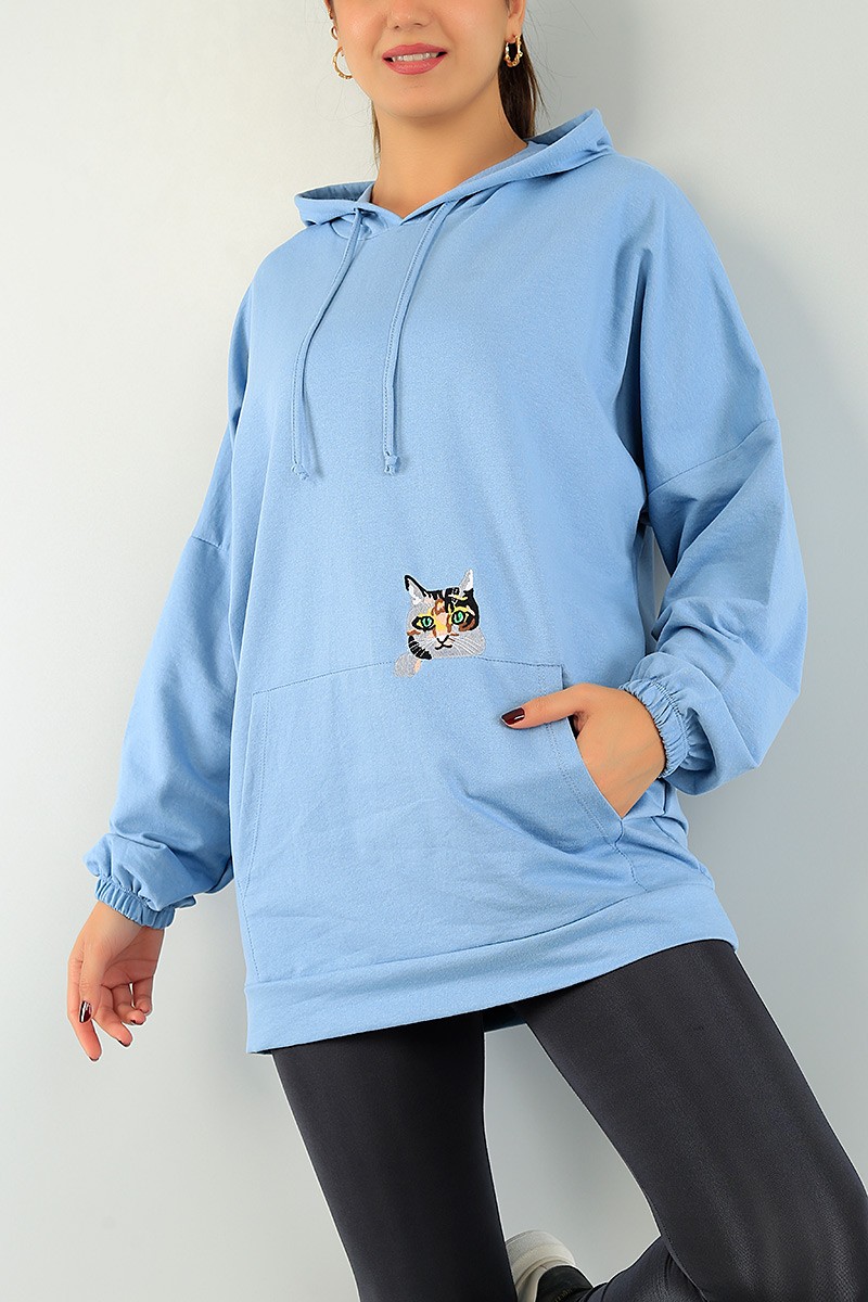 Mavi Kedi Nakışlı Sweat Tunik 74641