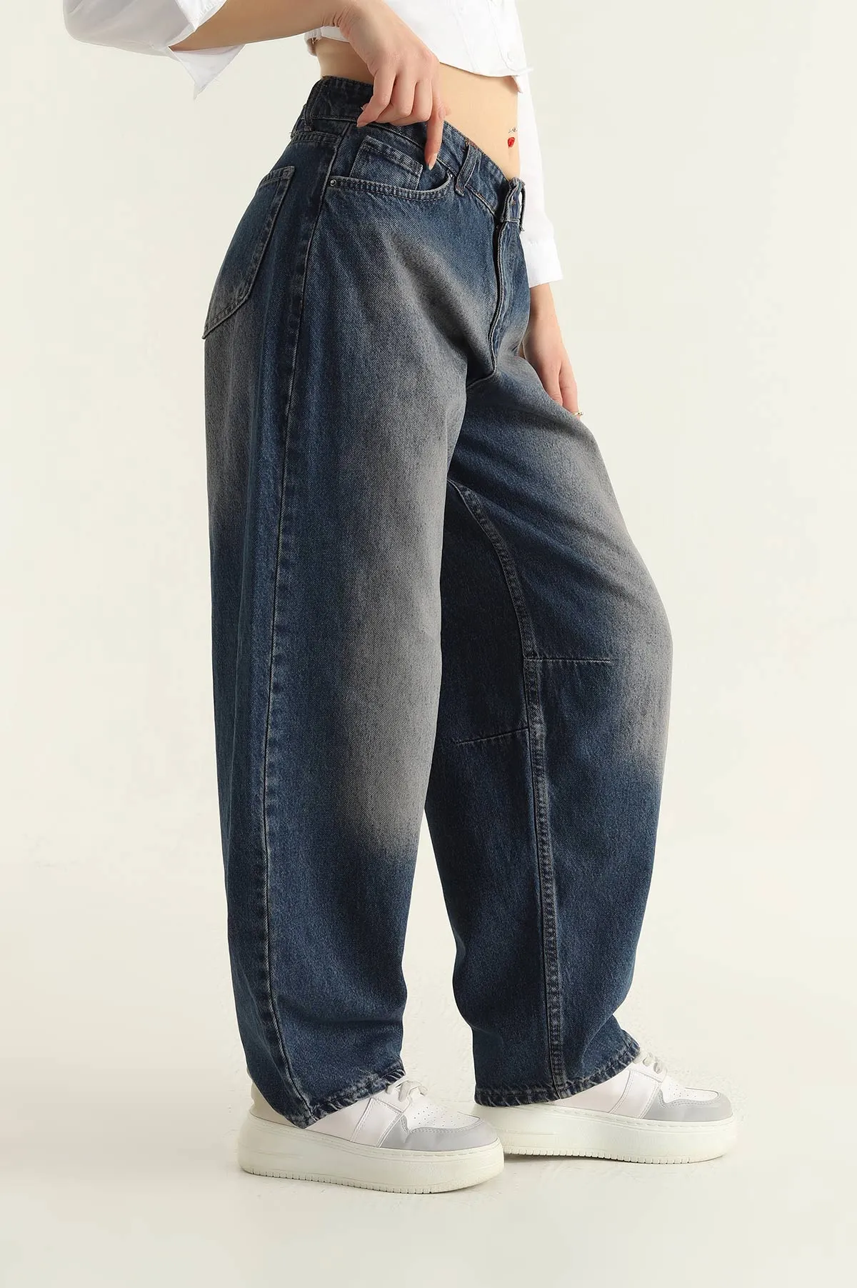 Mavi Kemer Detay Baggy Bayan Kot Pantolon 302147