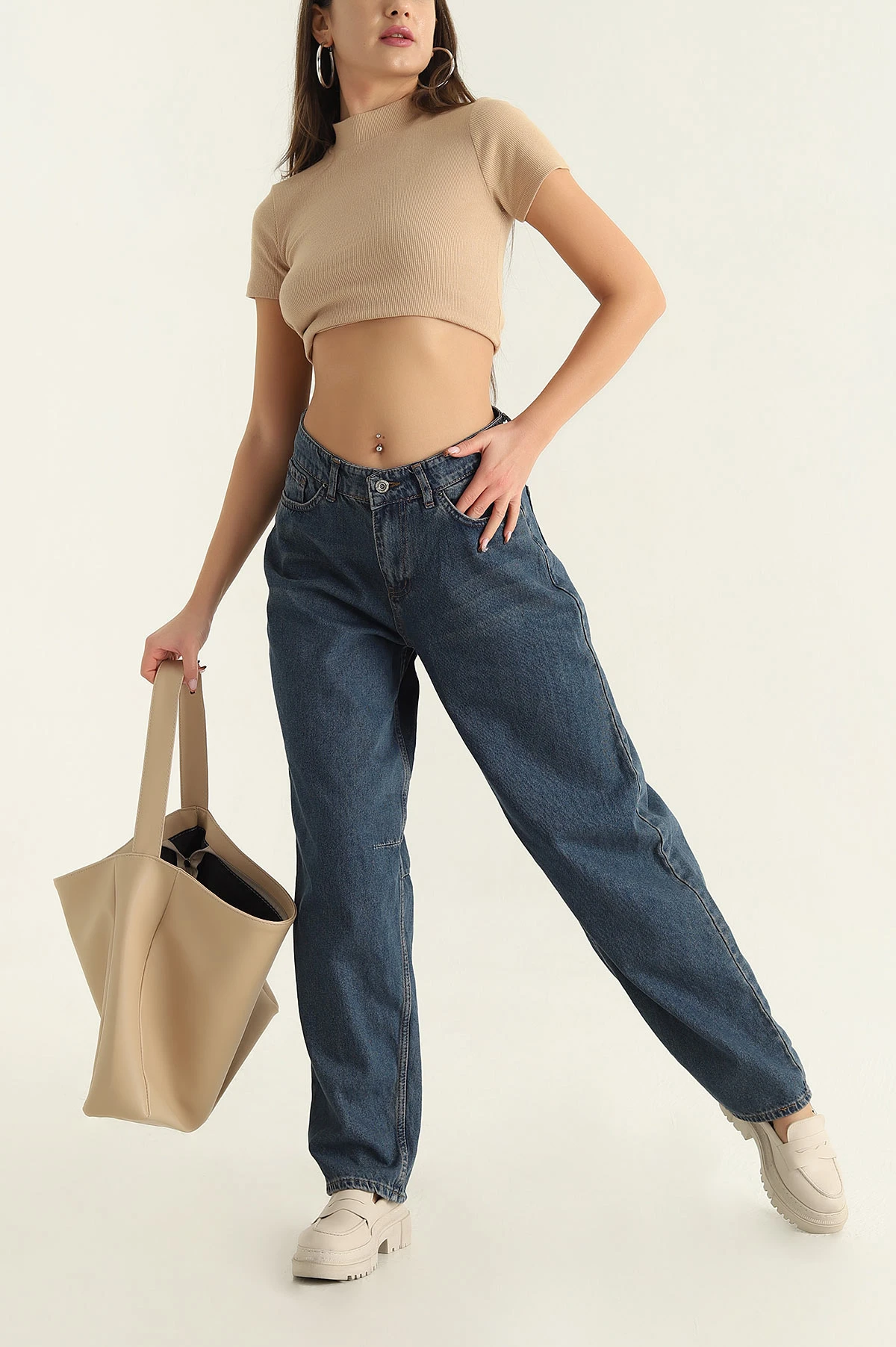 Mavi Kemer Detay Baggy Kadın Kot Pantolon 312503