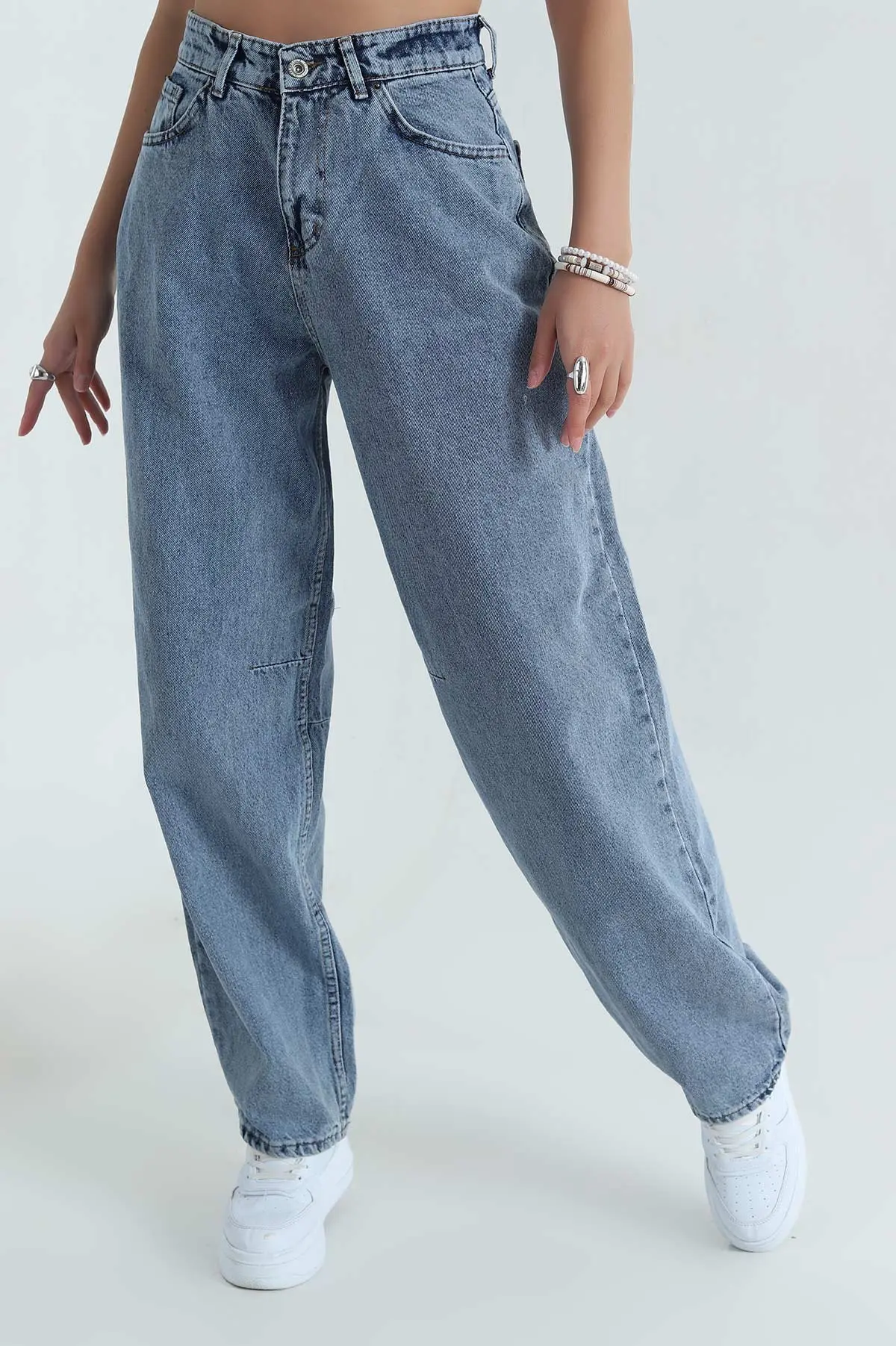 Mavi Kemer Detay Baggy Kadın Kot Pantolon 382418