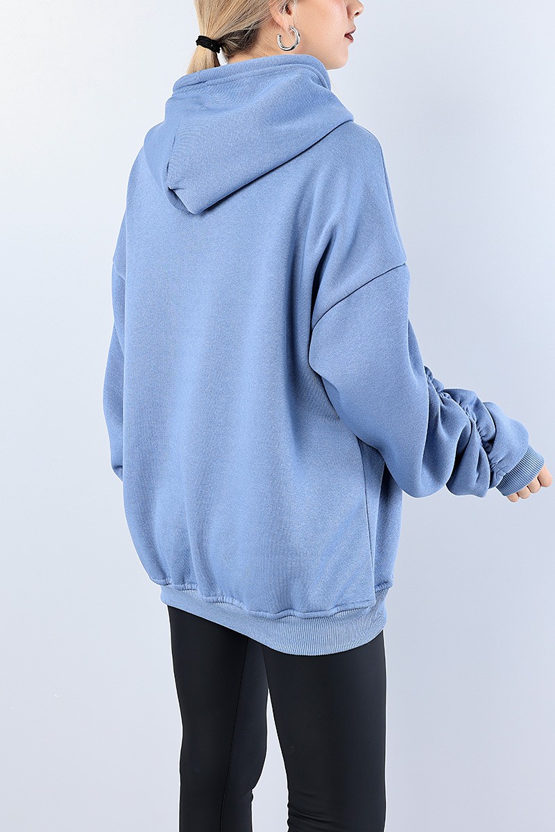 Mavi Kolları Büzgülü Şardonlu Bayan Sweat 76159