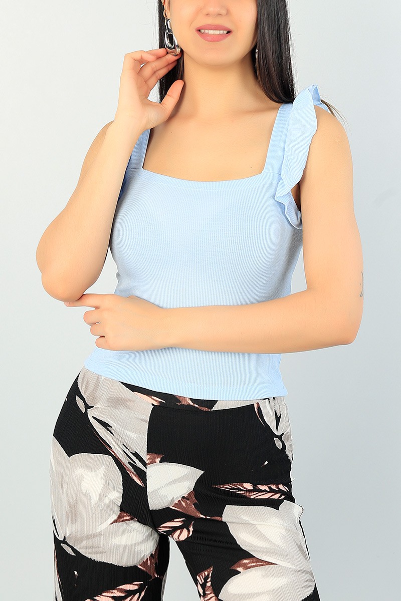 Mavi Kolları Fırfırlı Fitilli Bluz 67835