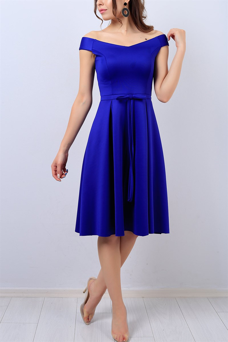 Mavi Kurdele Detaylı Bayan Elbise 13817B