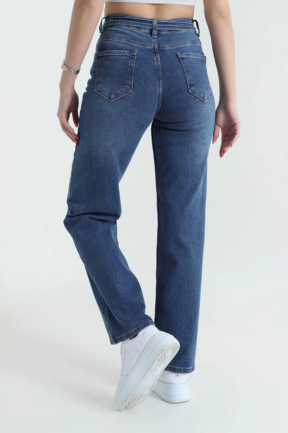 Mavi Kuşaklı Palazzo Kadın Kot Pantolon 432819